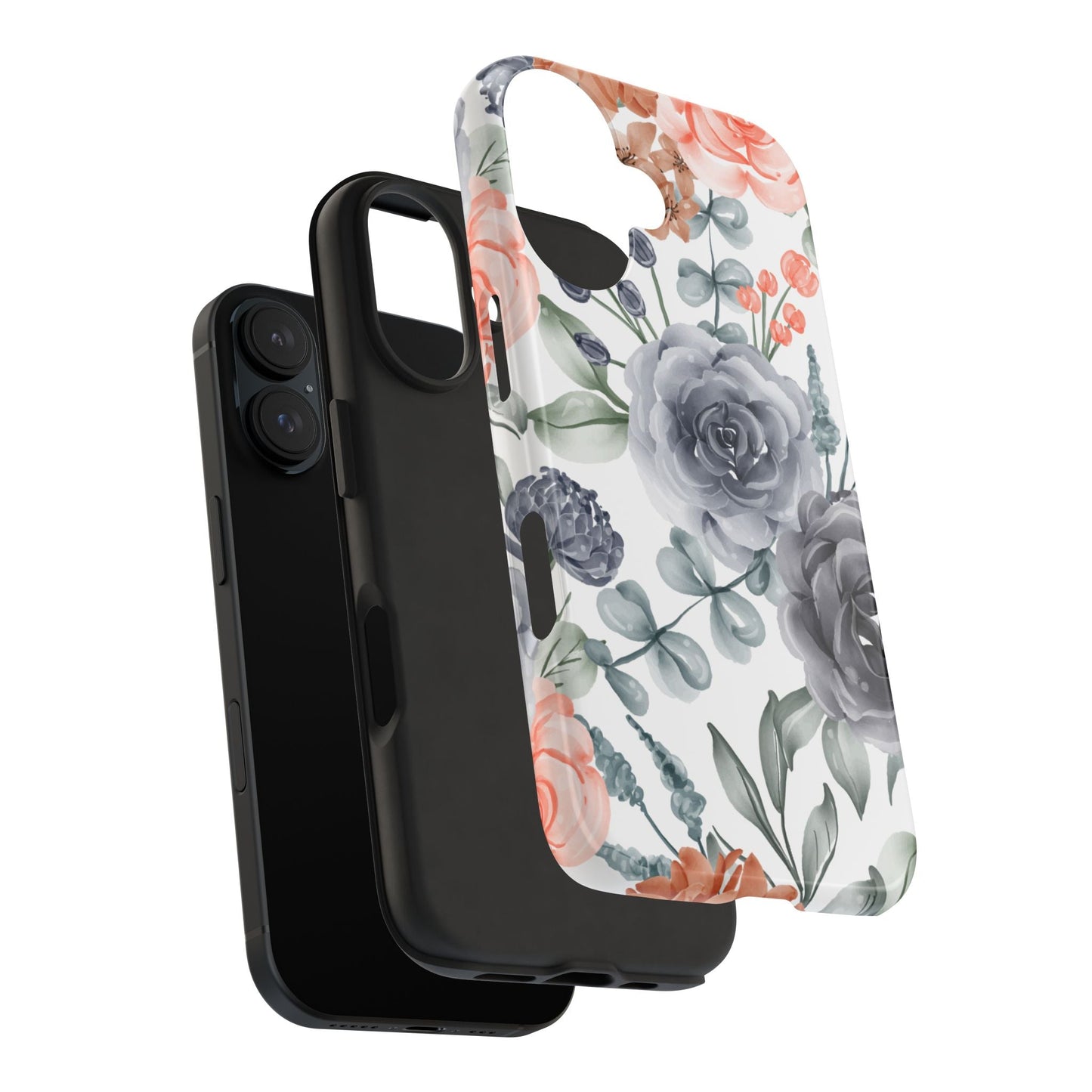 Romantic Gray & Peach Watercolor Floral iPhone Case – Elegant Botanical Design - BOGO Cases