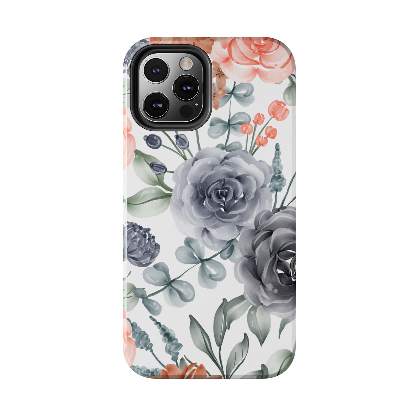 Romantic Gray & Peach Watercolor Floral iPhone Case – Elegant Botanical Design - BOGO Cases