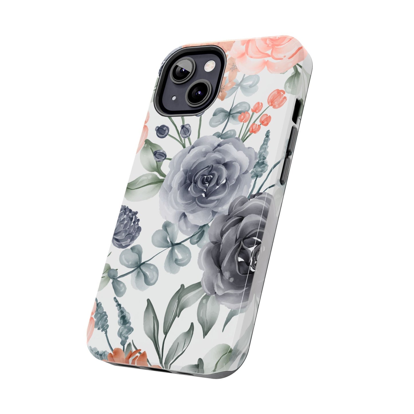 Romantic Gray & Peach Watercolor Floral iPhone Case – Elegant Botanical Design - BOGO Cases