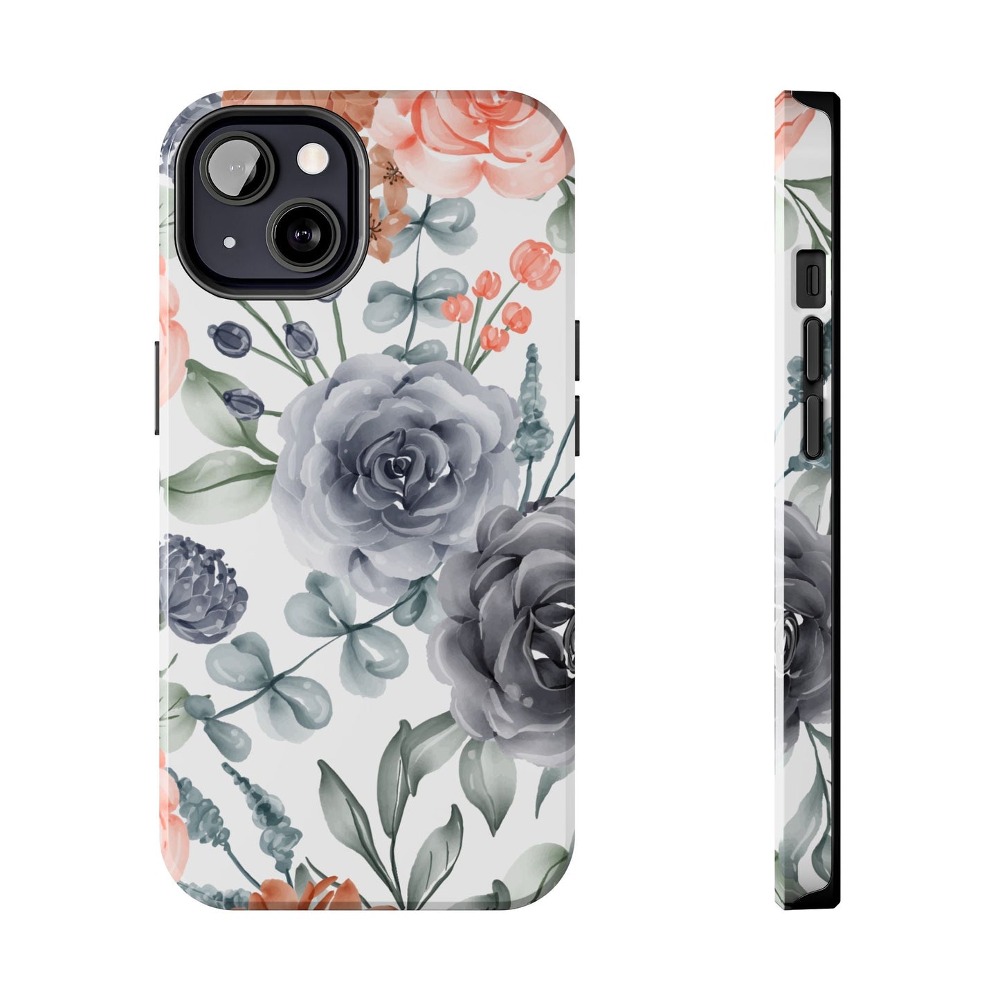 Romantic Gray & Peach Watercolor Floral iPhone Case – Elegant Botanical Design - BOGO Cases