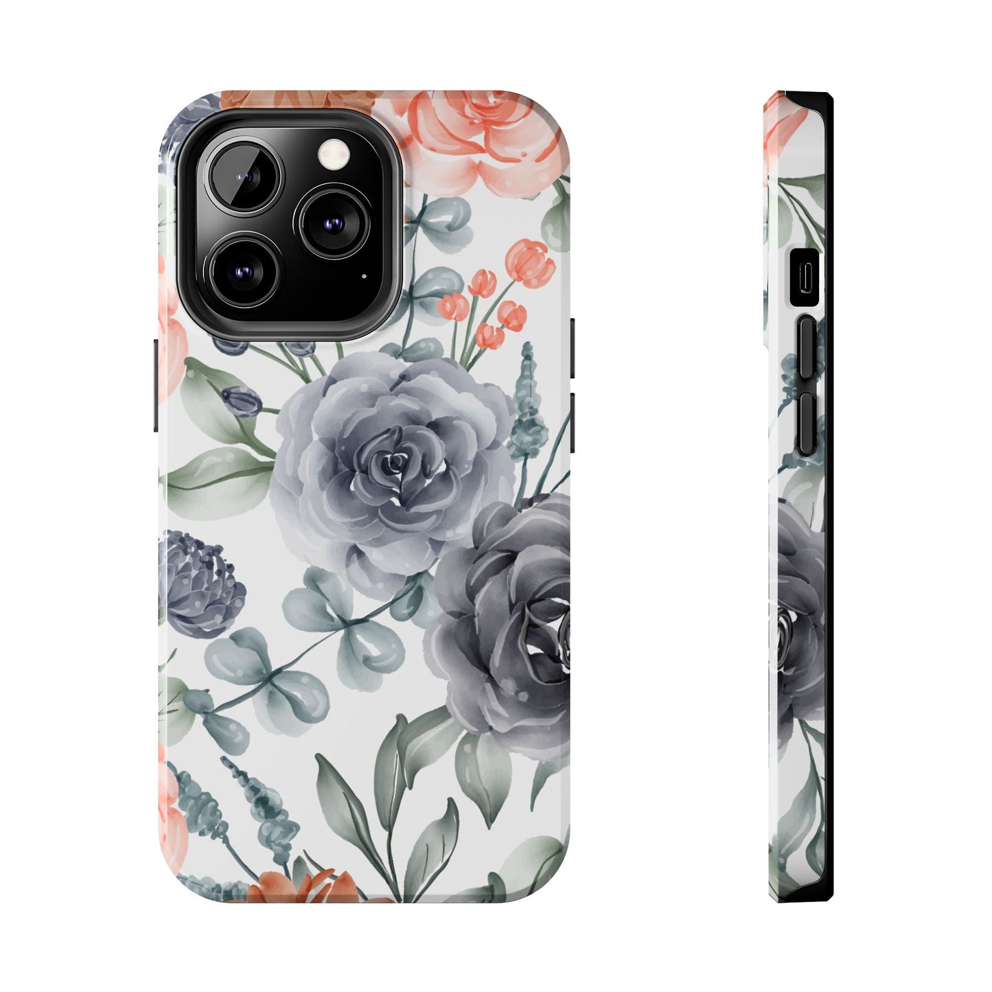 Romantic Gray & Peach Watercolor Floral iPhone Case – Elegant Botanical Design - BOGO Cases