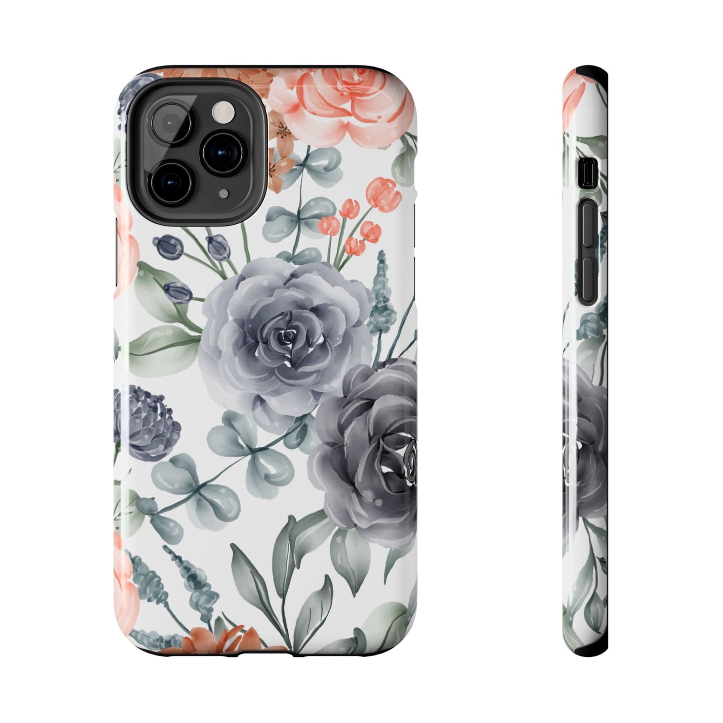 Romantic Gray & Peach Watercolor Floral iPhone Case – Elegant Botanical Design - BOGO Cases
