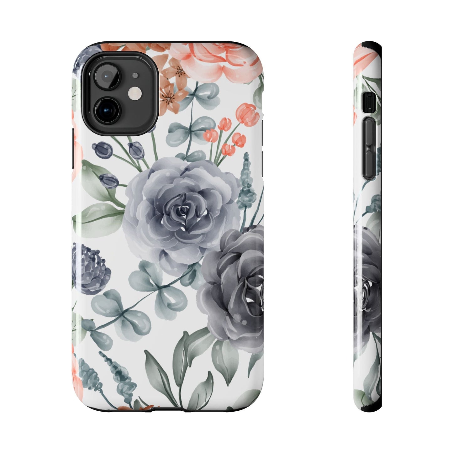 Romantic Gray & Peach Watercolor Floral iPhone Case – Elegant Botanical Design - BOGO Cases