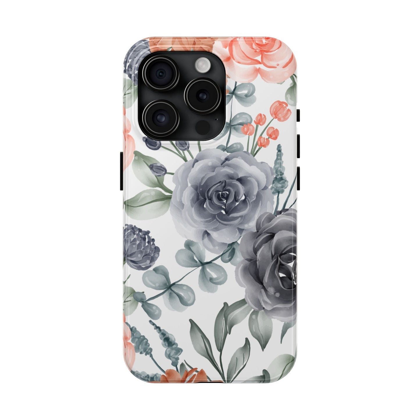 Romantic Gray & Peach Watercolor Floral iPhone Case – Elegant Botanical Design - BOGO Cases