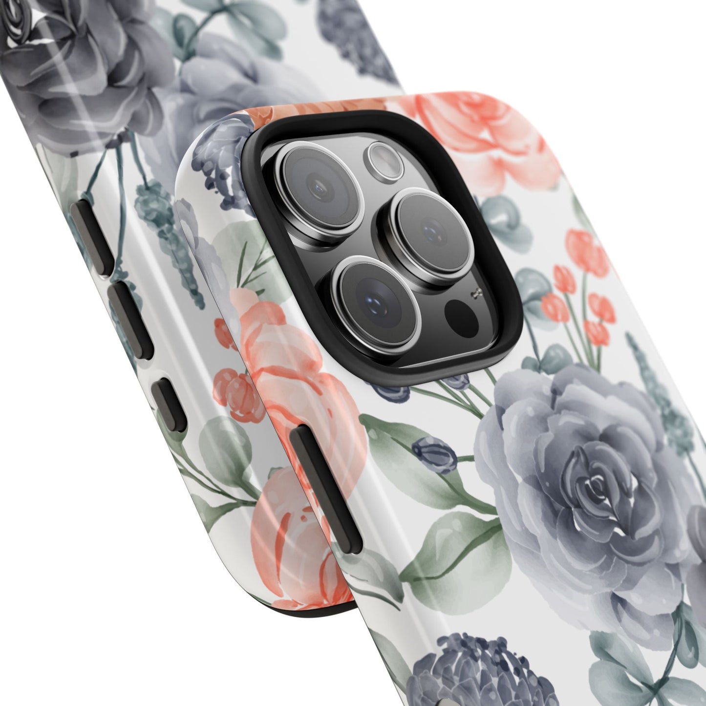 Romantic Gray & Peach Watercolor Floral iPhone Case – Elegant Botanical Design - BOGO Cases