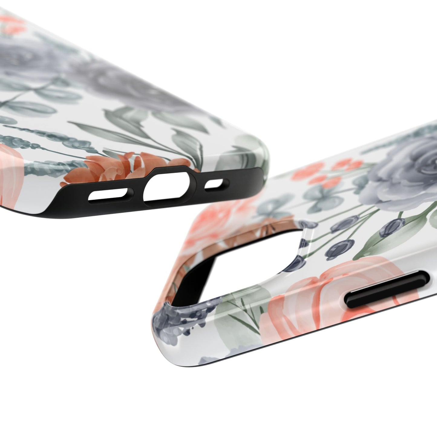 Romantic Gray & Peach Watercolor Floral iPhone Case – Elegant Botanical Design - BOGO Cases