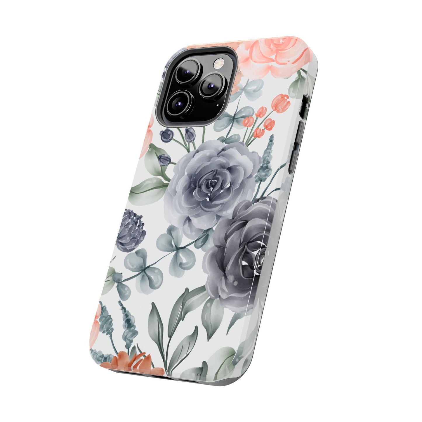 Romantic Gray & Peach Watercolor Floral iPhone Case – Elegant Botanical Design - BOGO Cases