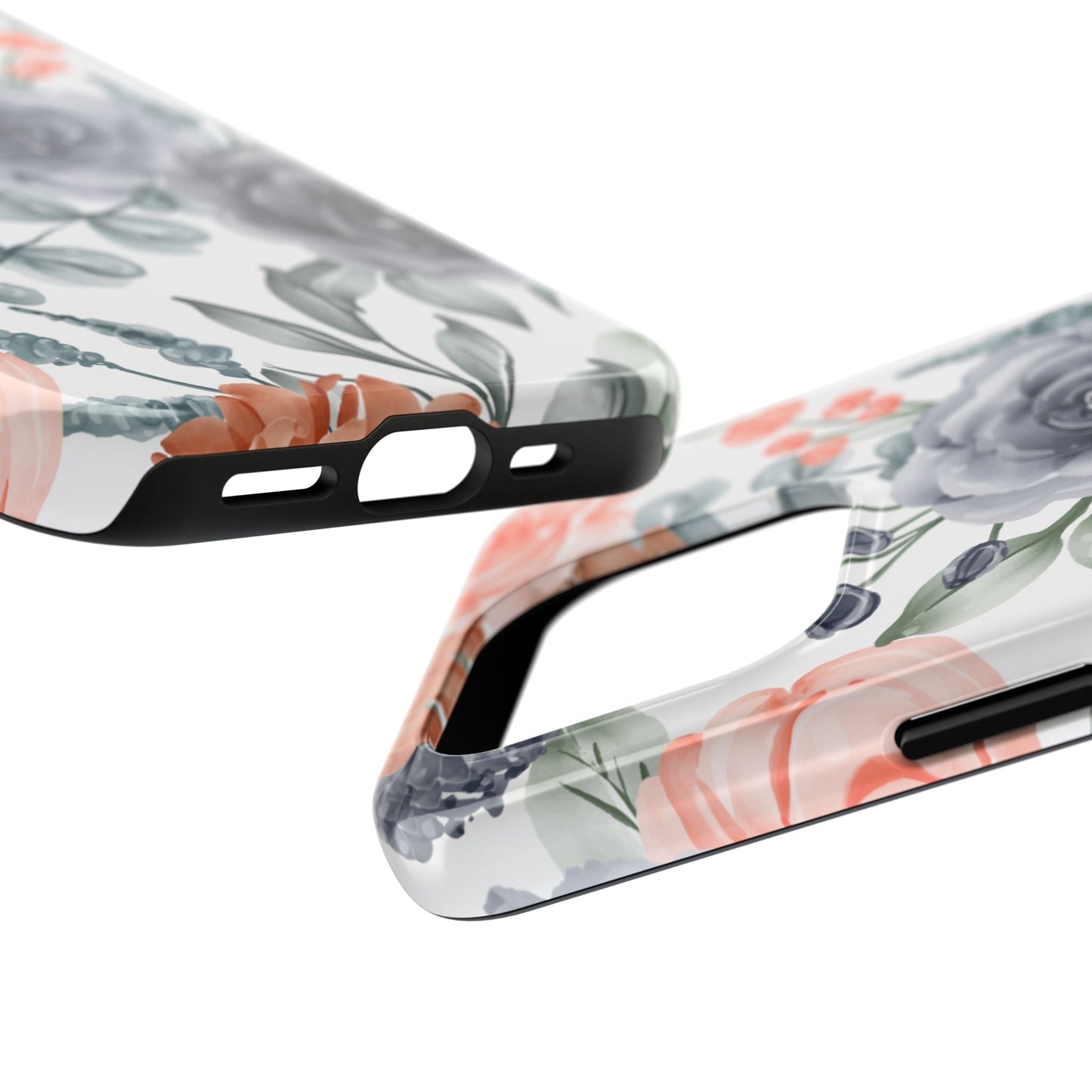 Romantic Gray & Peach Watercolor Floral iPhone Case – Elegant Botanical Design - BOGO Cases