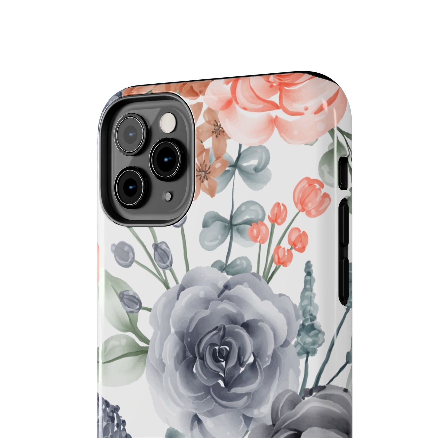 Romantic Gray & Peach Watercolor Floral iPhone Case – Elegant Botanical Design - BOGO Cases