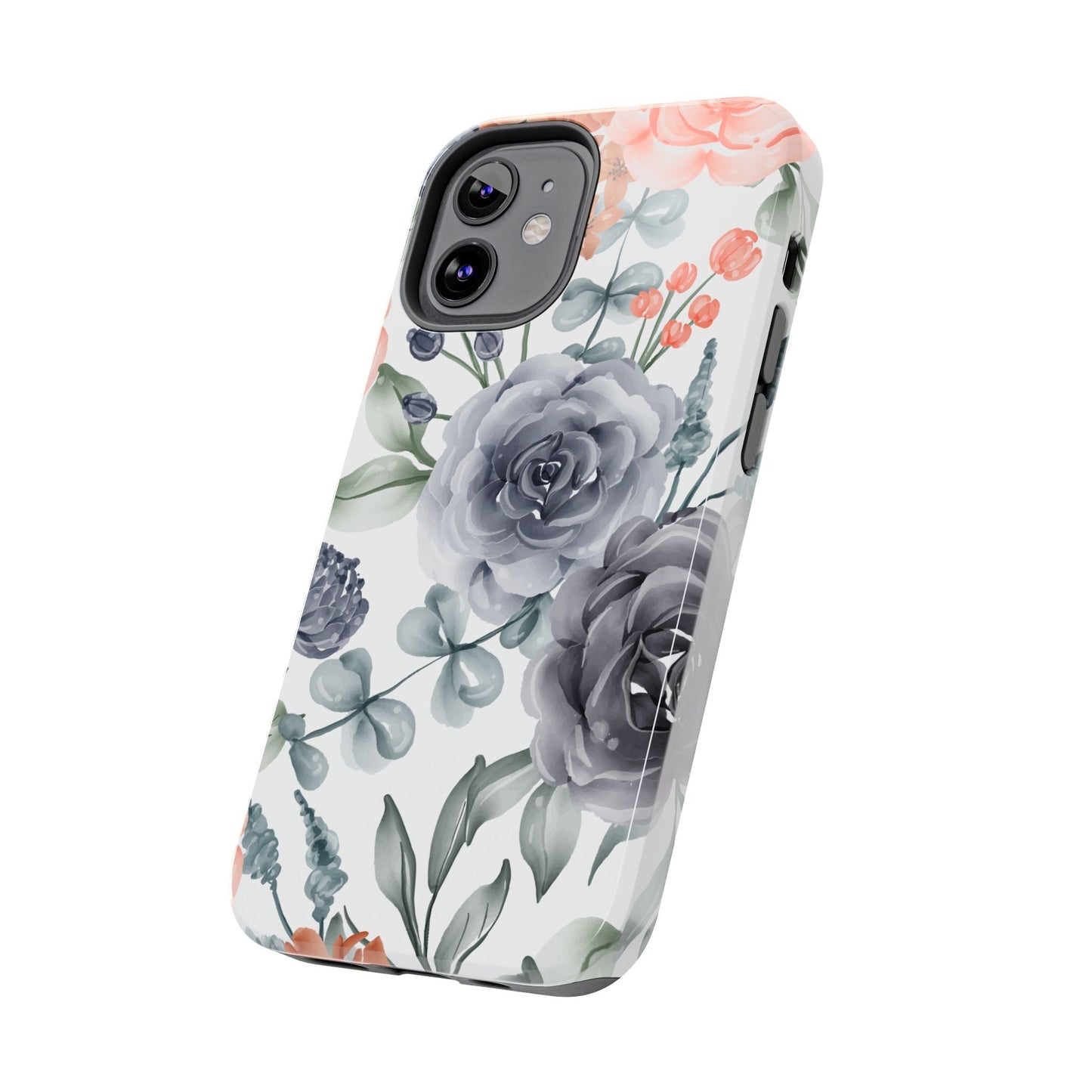 Romantic Gray & Peach Watercolor Floral iPhone Case – Elegant Botanical Design - BOGO Cases