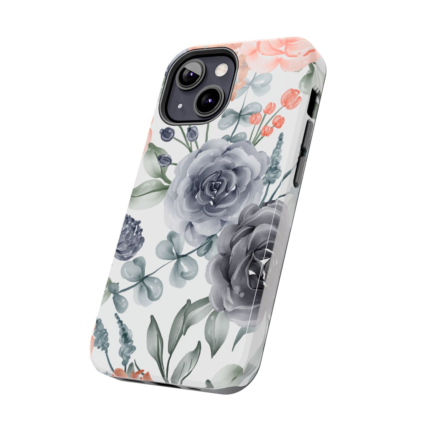 Romantic Gray & Peach Watercolor Floral iPhone Case – Elegant Botanical Design - BOGO Cases
