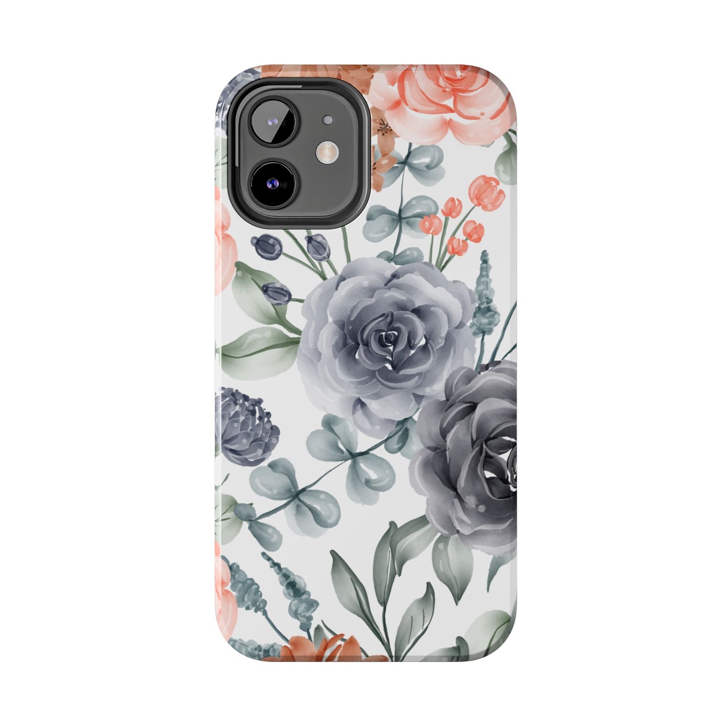 Romantic Gray & Peach Watercolor Floral iPhone Case – Elegant Botanical Design - BOGO Cases