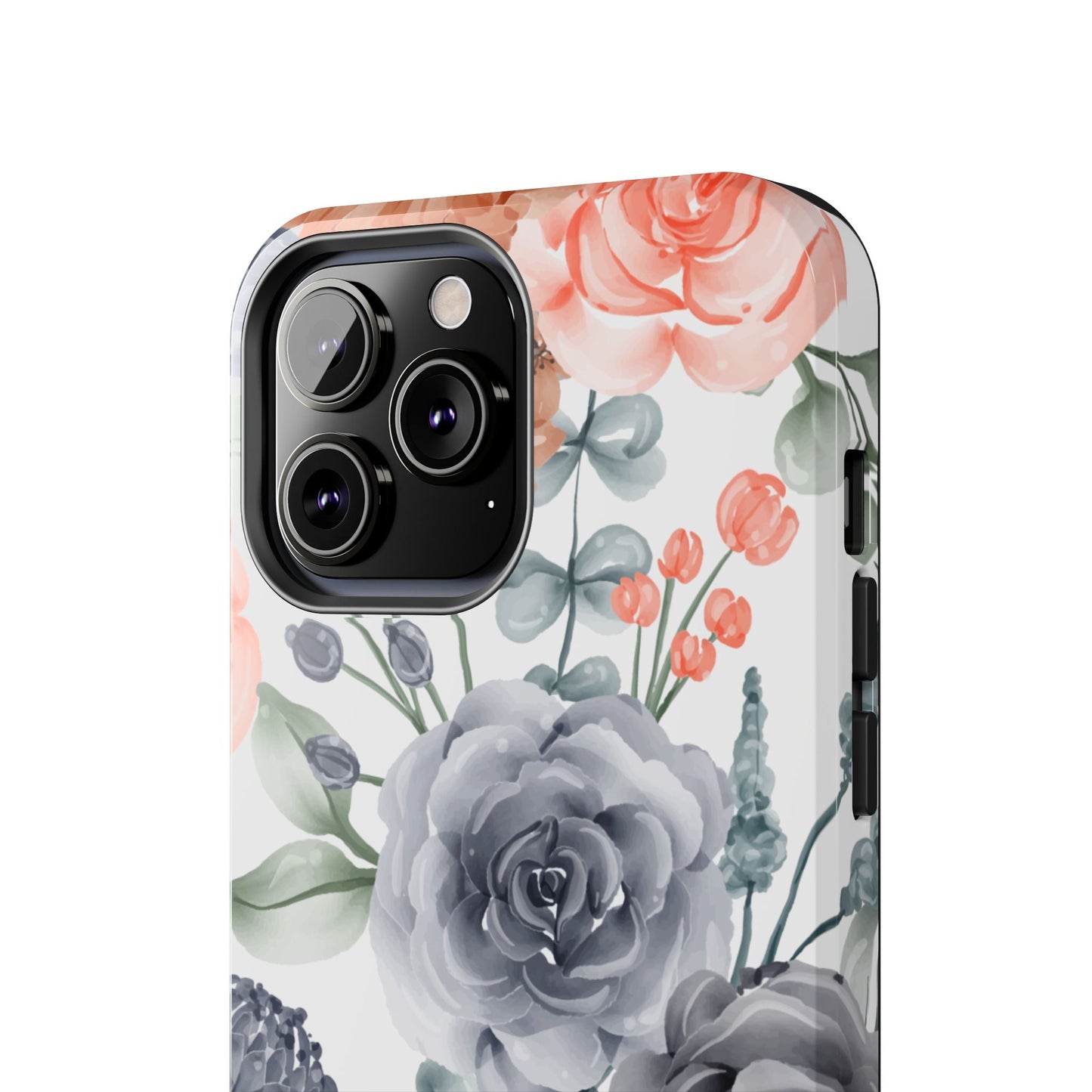 Romantic Gray & Peach Watercolor Floral iPhone Case – Elegant Botanical Design - BOGO Cases