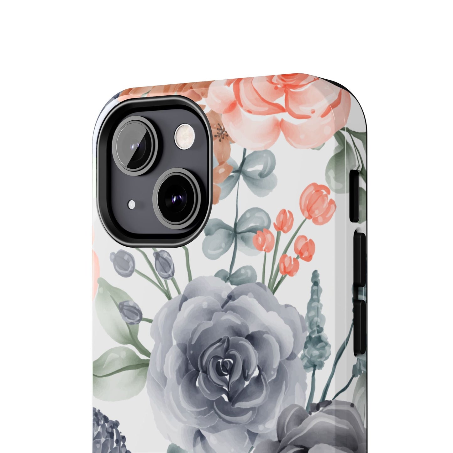 Romantic Gray & Peach Watercolor Floral iPhone Case – Elegant Botanical Design - BOGO Cases