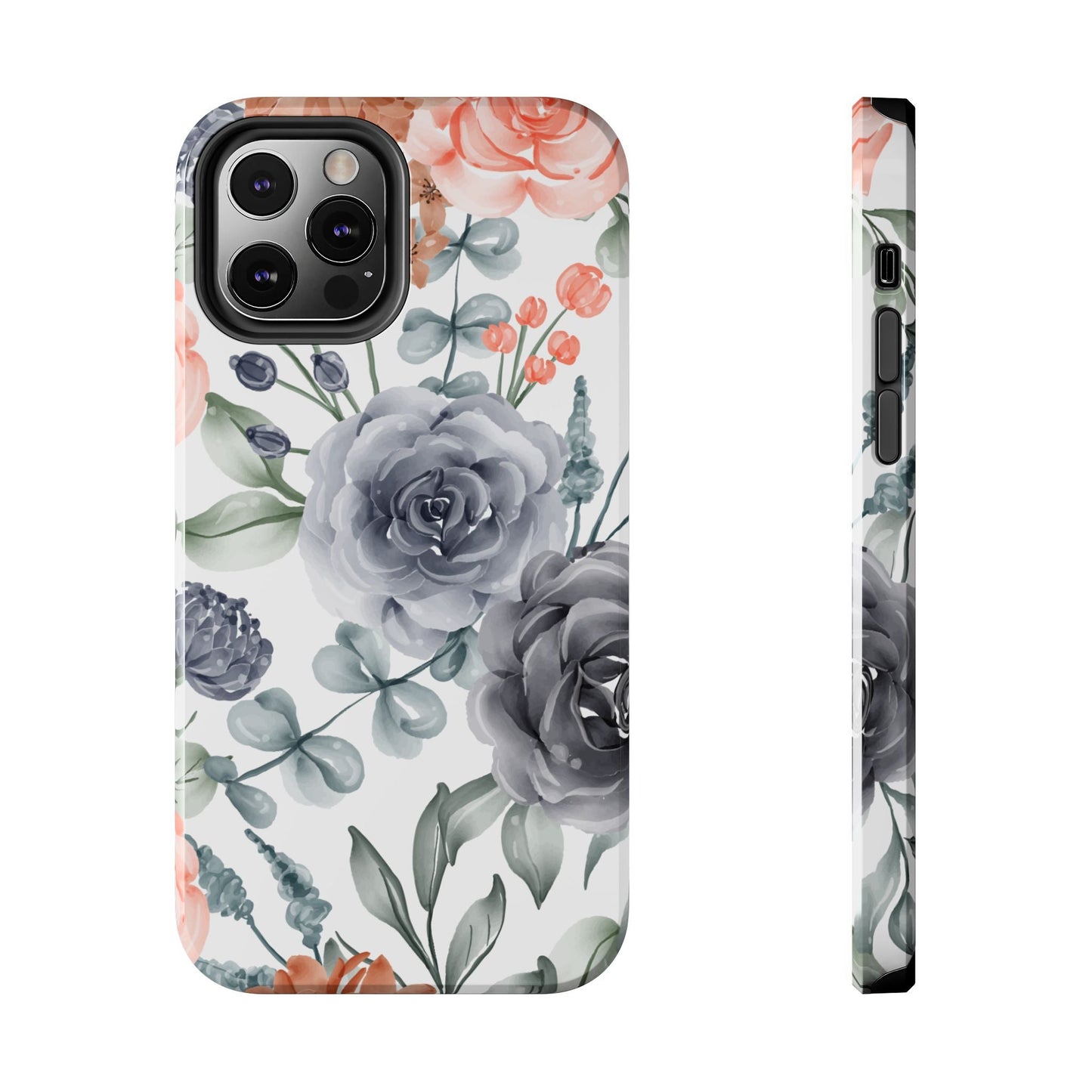 Romantic Gray & Peach Watercolor Floral iPhone Case – Elegant Botanical Design - BOGO Cases