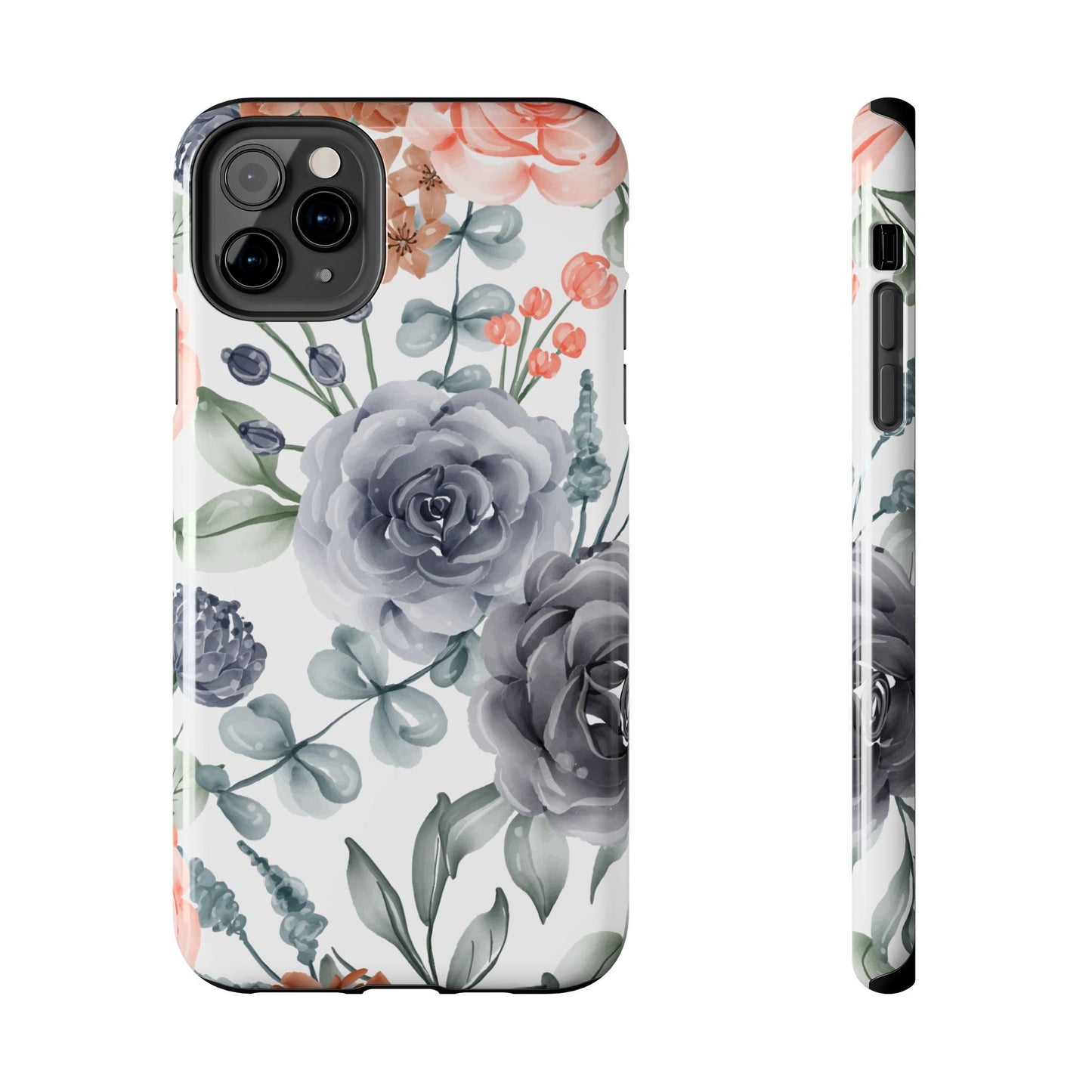 Romantic Gray & Peach Watercolor Floral iPhone Case – Elegant Botanical Design - BOGO Cases