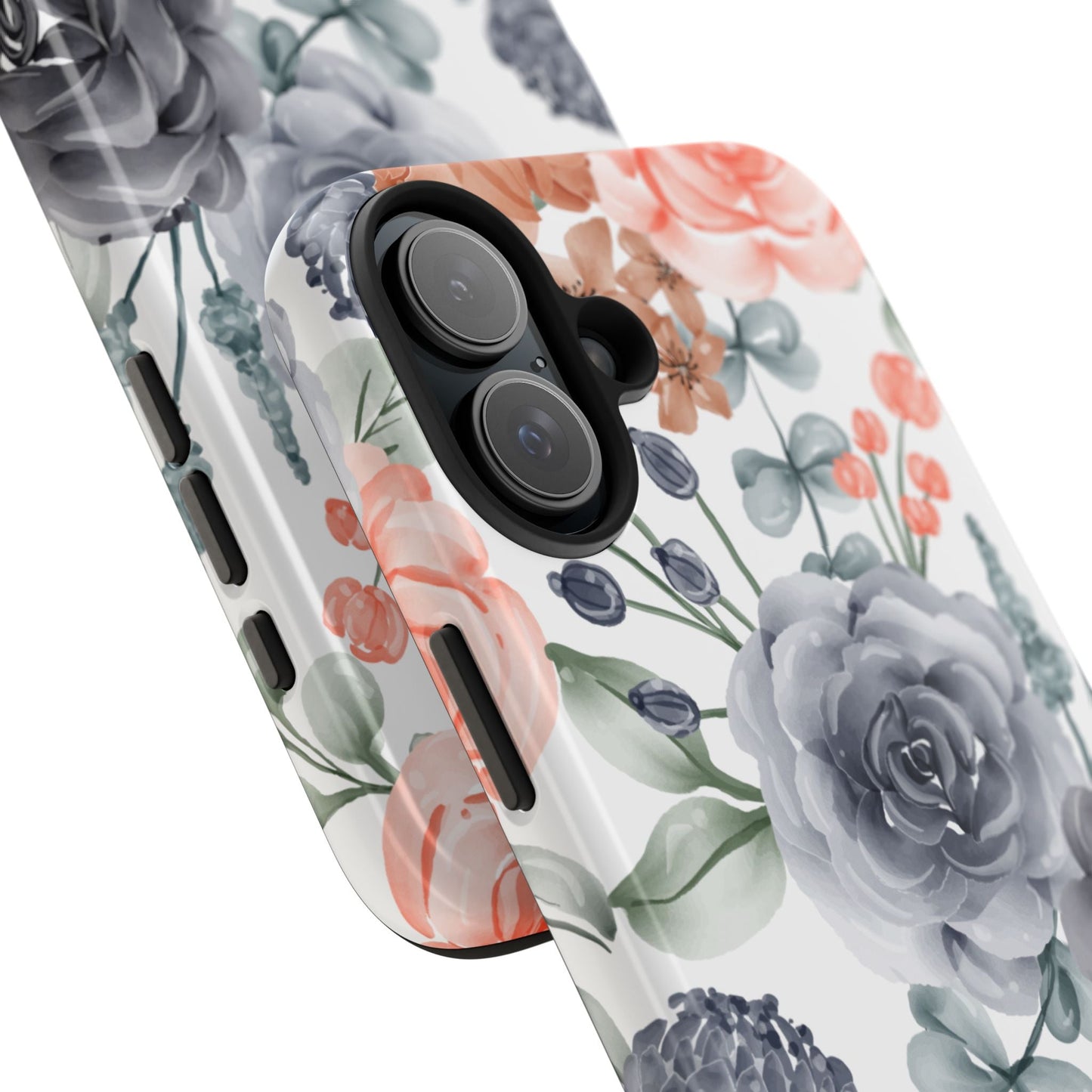 Romantic Gray & Peach Watercolor Floral iPhone Case – Elegant Botanical Design - BOGO Cases