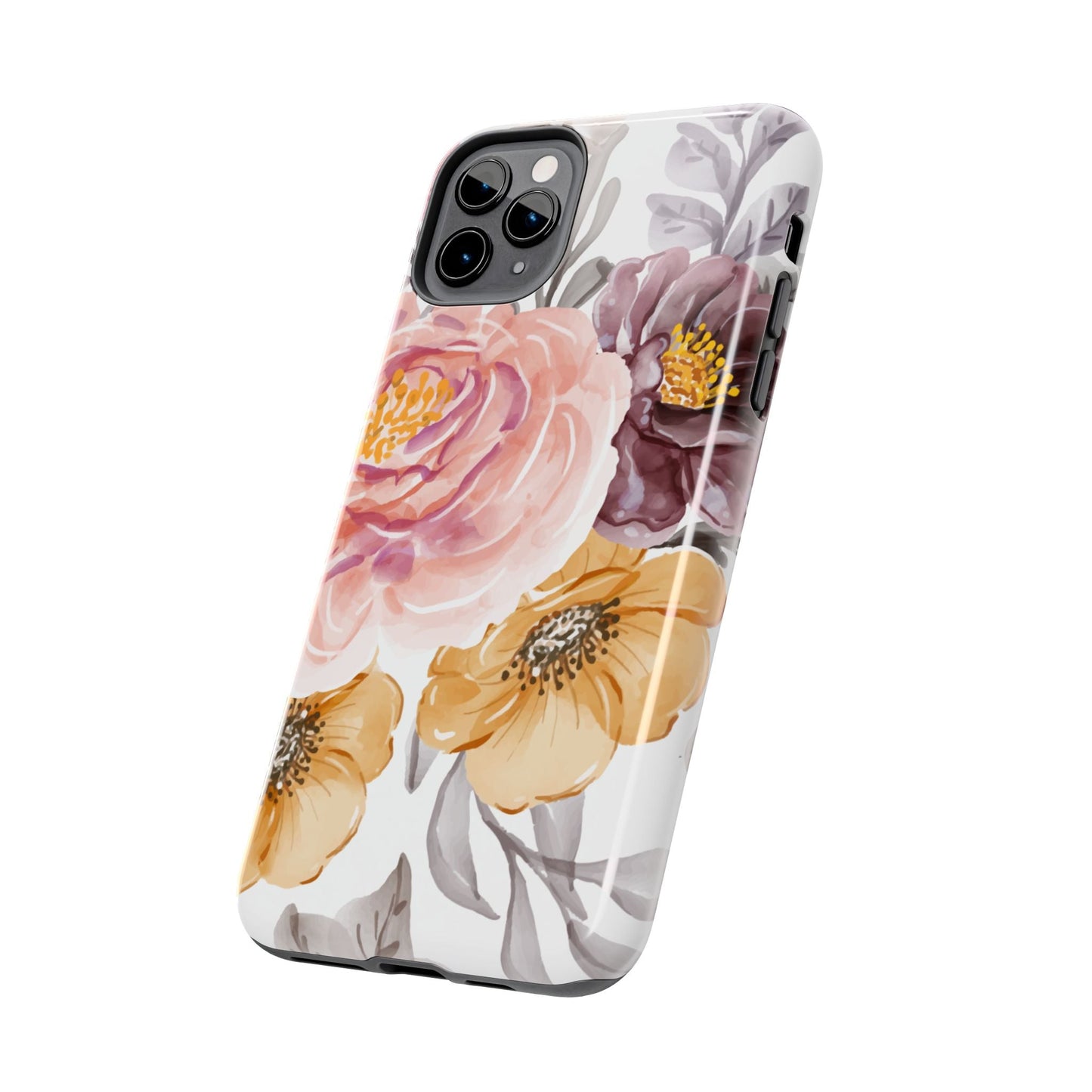 Romantic Watercolor Floral iPhone Case – Peach, Gold & Plum Blooms - BOGO Cases