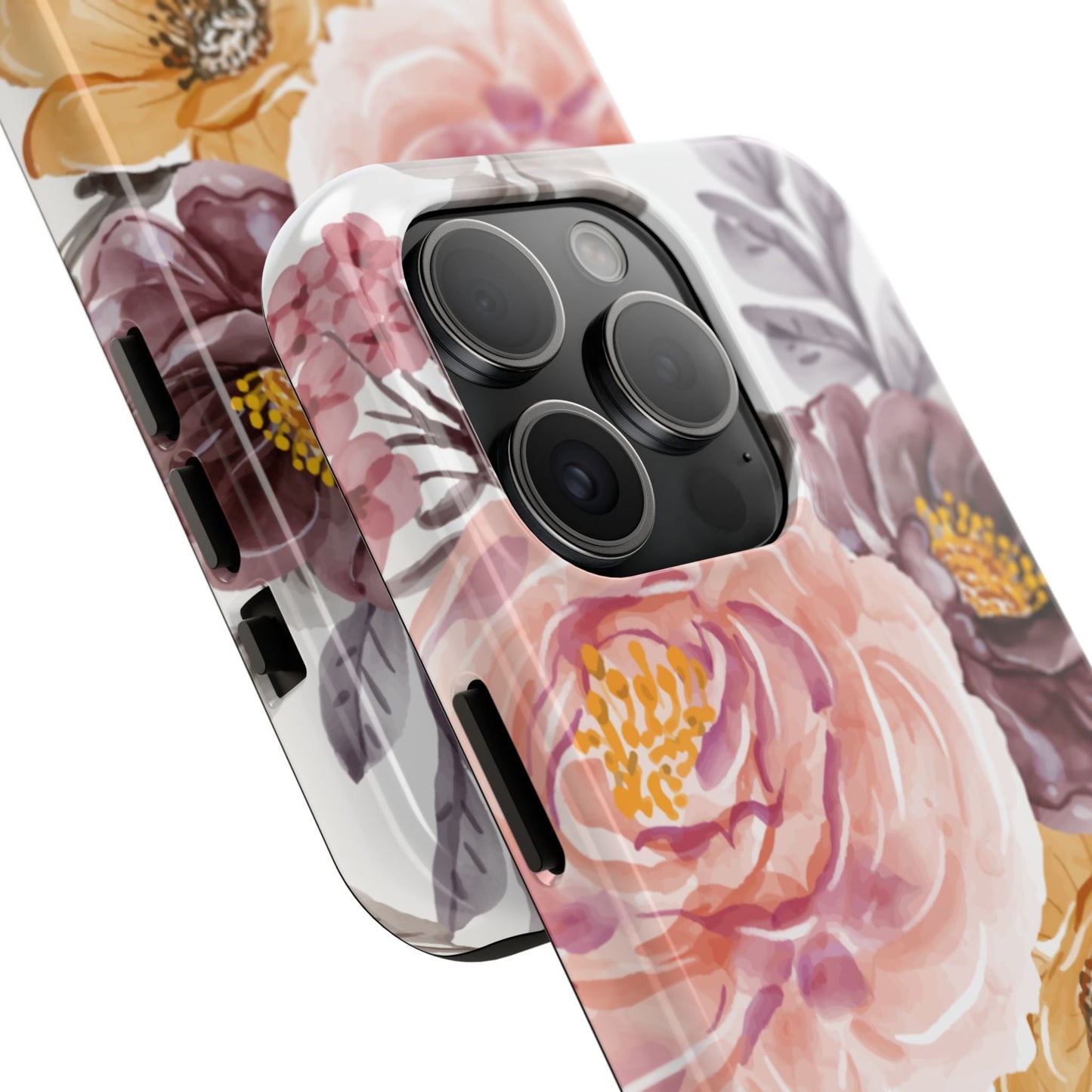 Romantic Watercolor Floral iPhone Case – Peach, Gold & Plum Blooms - BOGO Cases