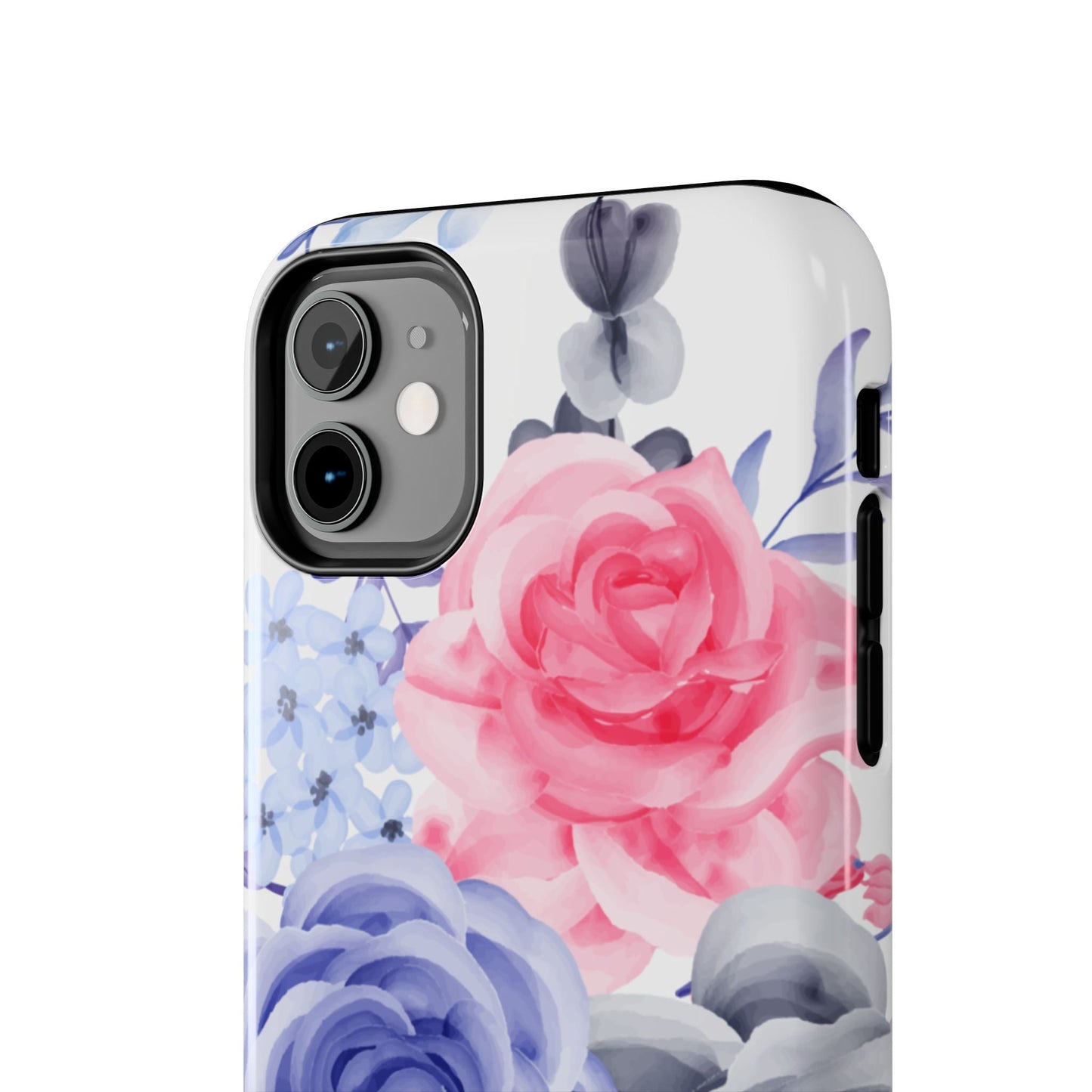 Romantic Watercolor Floral iPhone Case – Pink, Blue & Gray Roses - BOGO Cases
