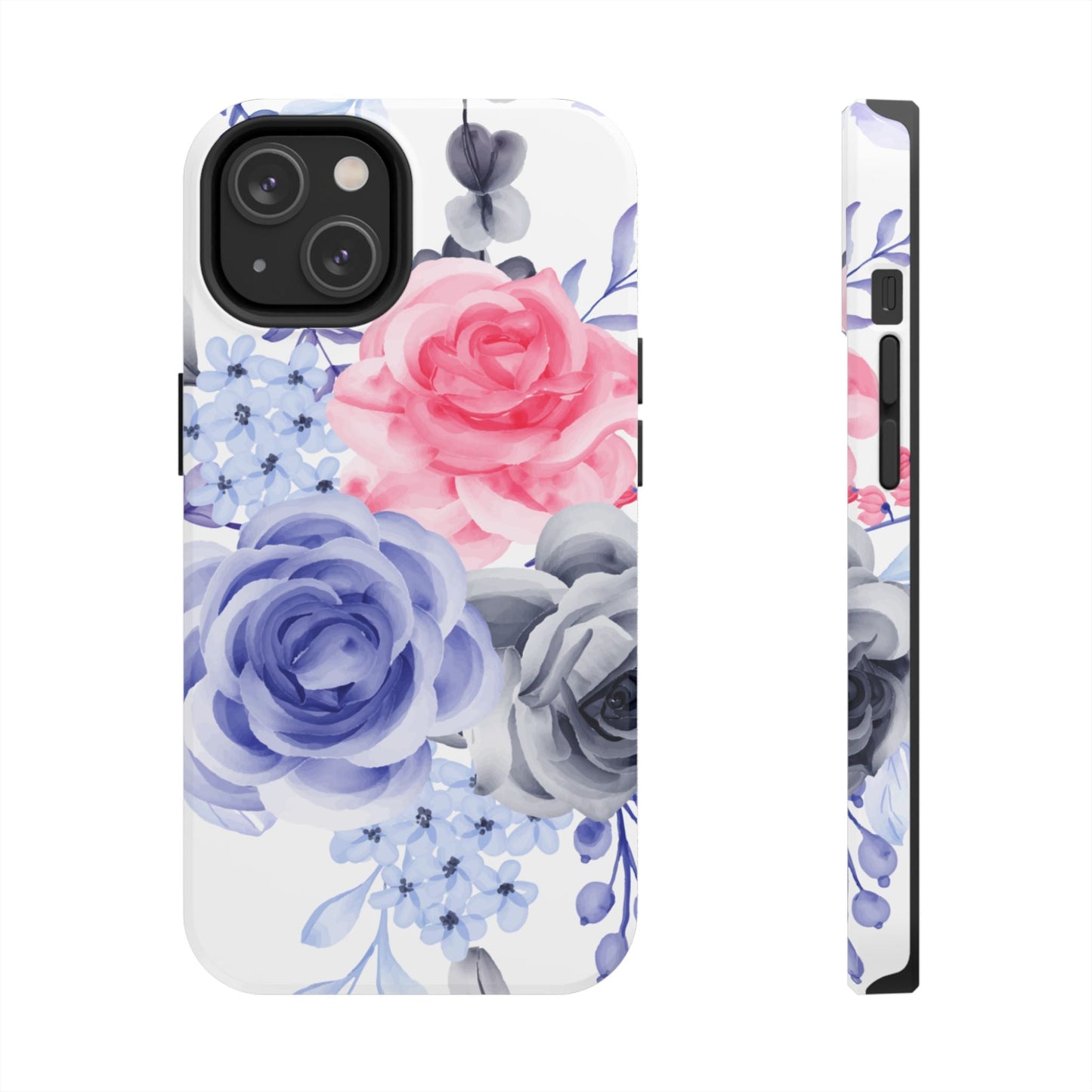 Romantic Watercolor Floral iPhone Case – Pink, Blue & Gray Roses - BOGO Cases