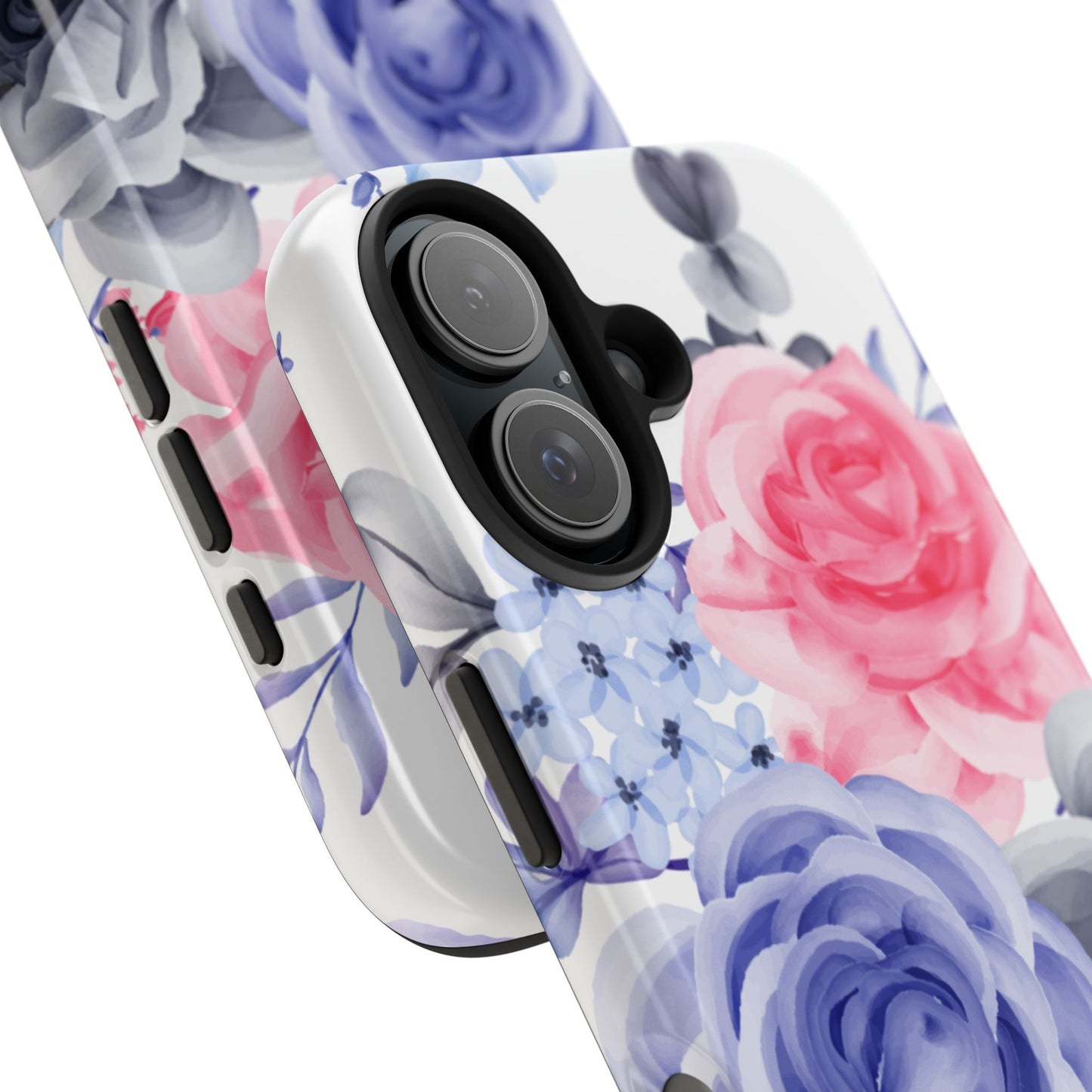 Romantic Watercolor Floral iPhone Case – Pink, Blue & Gray Roses - BOGO Cases