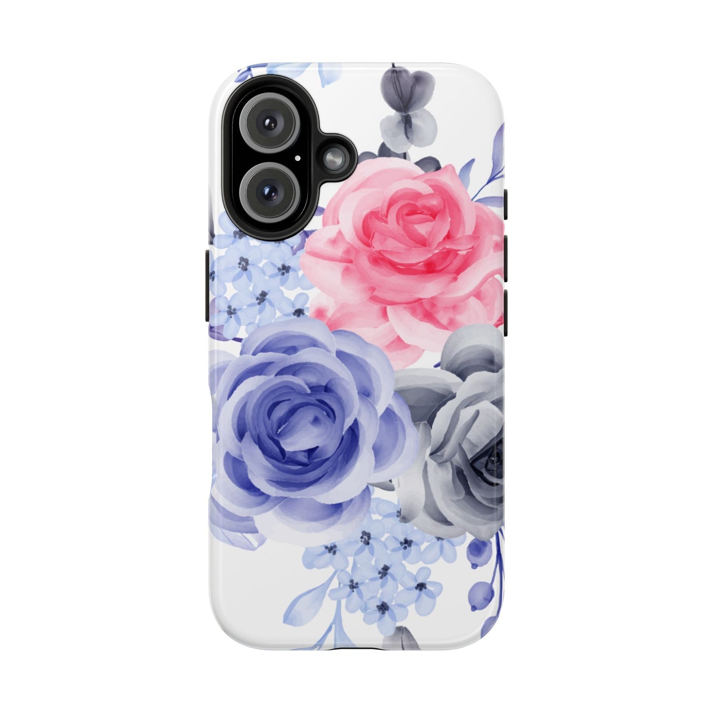 Romantic Watercolor Floral iPhone Case – Pink, Blue & Gray Roses - BOGO Cases