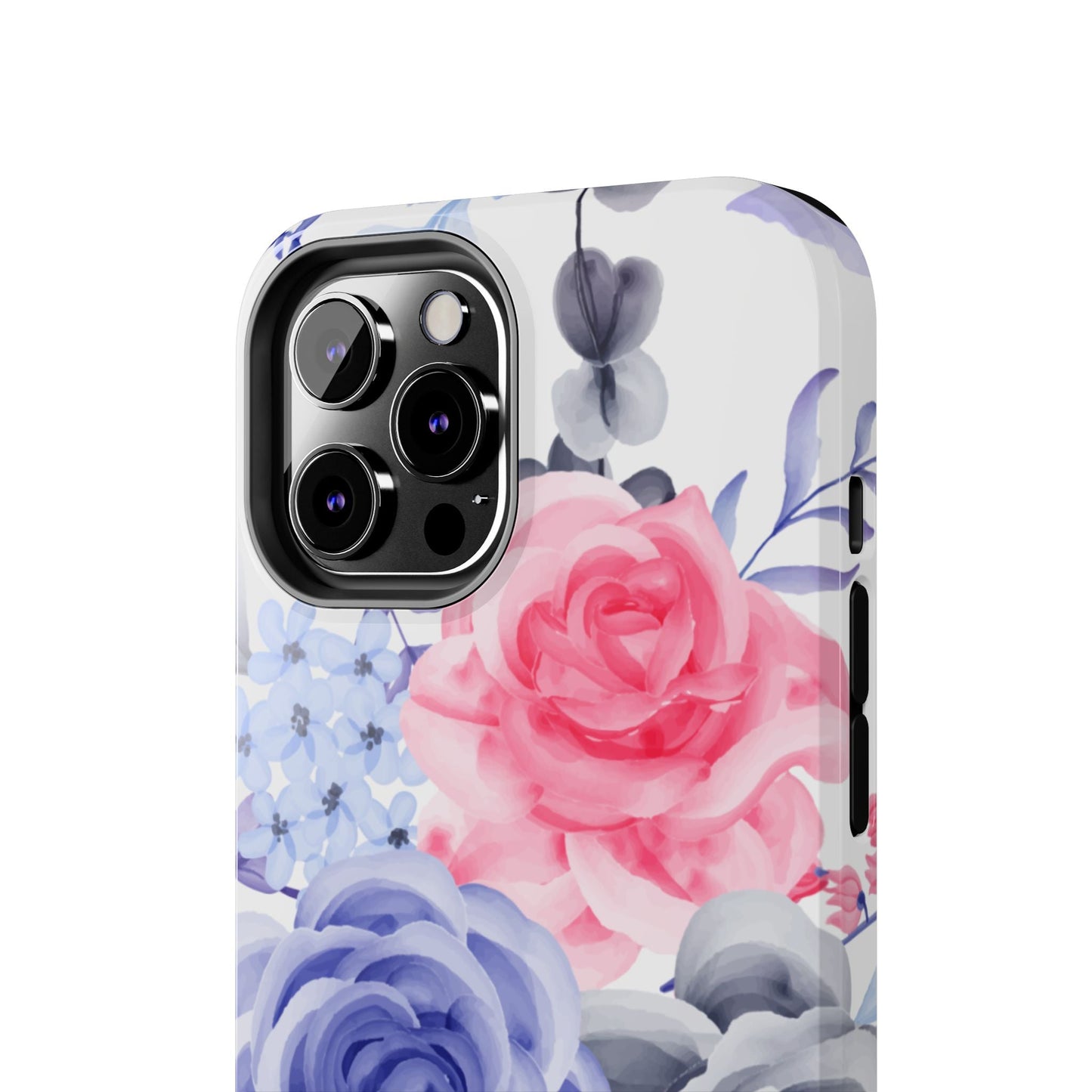 Romantic Watercolor Floral iPhone Case – Pink, Blue & Gray Roses - BOGO Cases