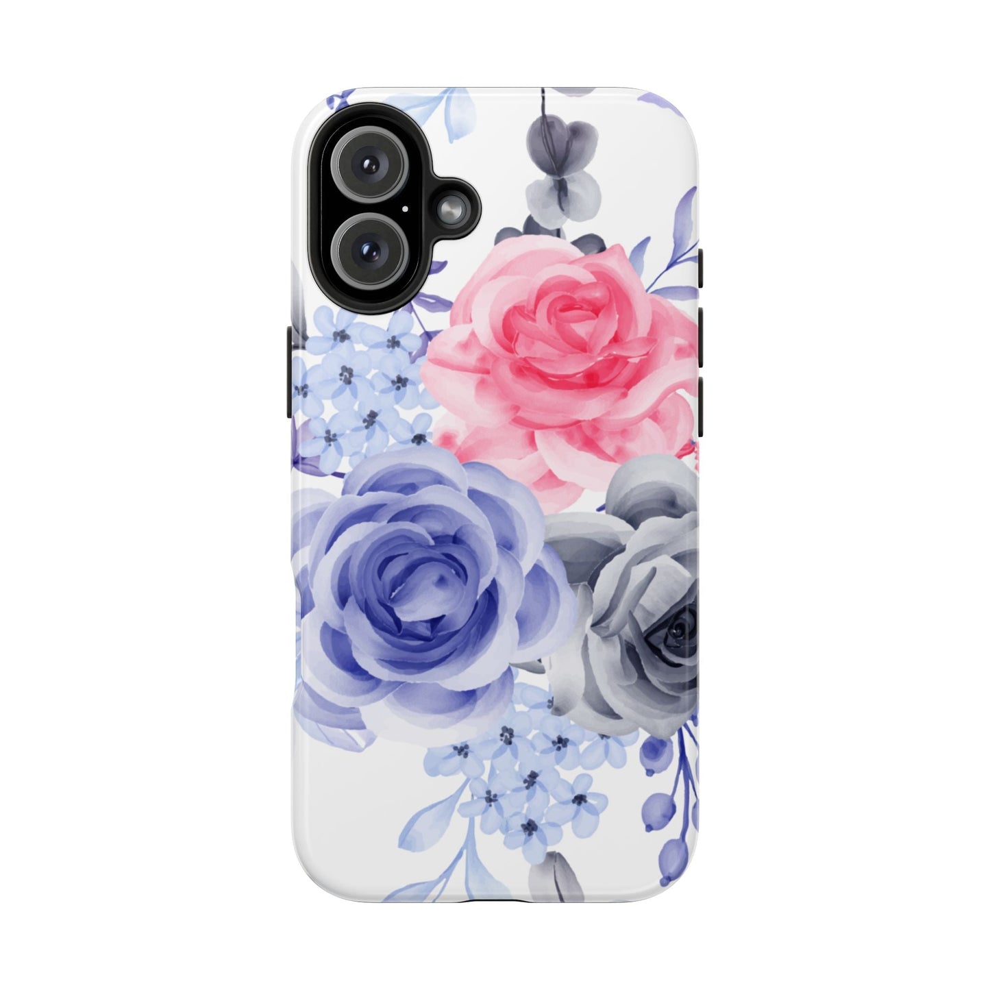 Romantic Watercolor Floral iPhone Case – Pink, Blue & Gray Roses - BOGO Cases