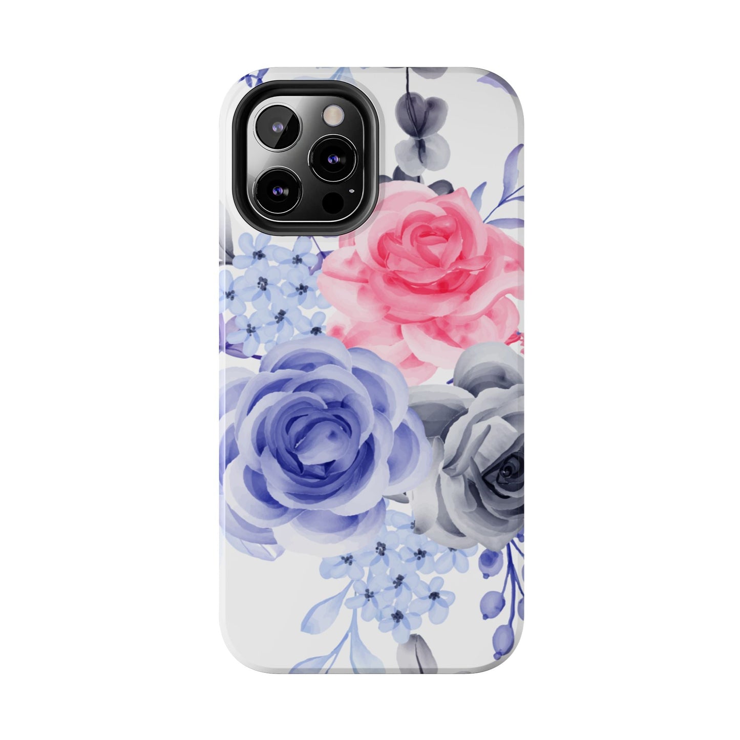 Romantic Watercolor Floral iPhone Case – Pink, Blue & Gray Roses - BOGO Cases