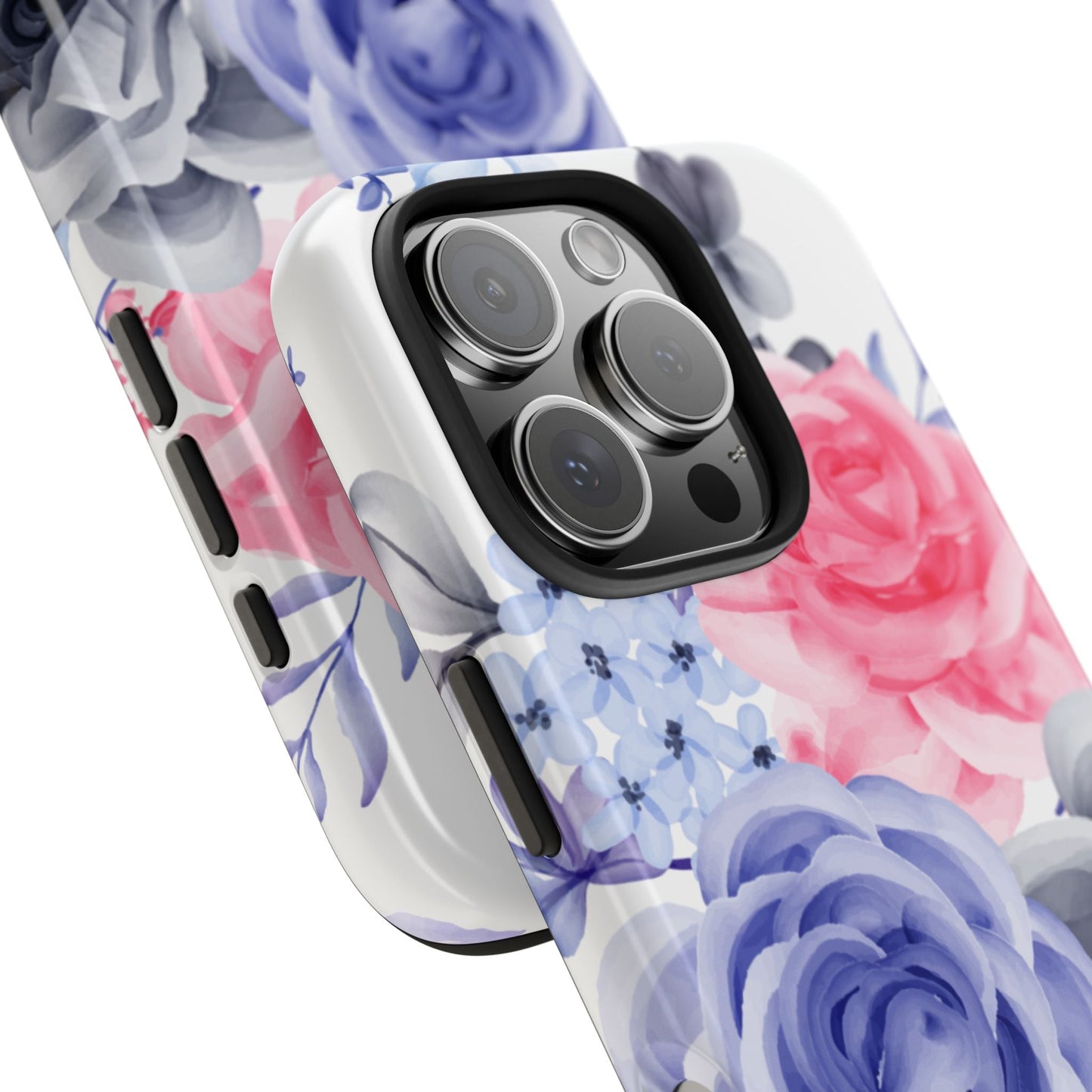 Romantic Watercolor Floral iPhone Case – Pink, Blue & Gray Roses - BOGO Cases