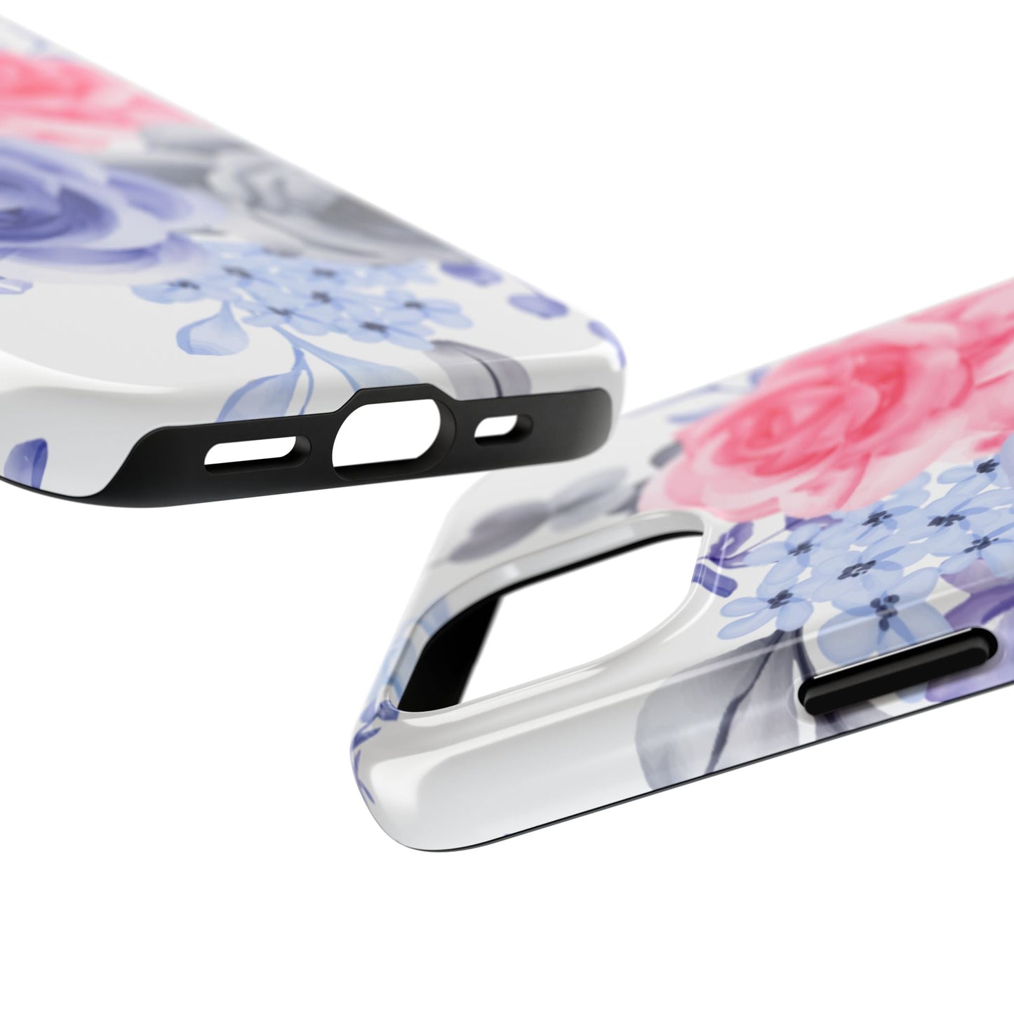 Romantic Watercolor Floral iPhone Case – Pink, Blue & Gray Roses - BOGO Cases
