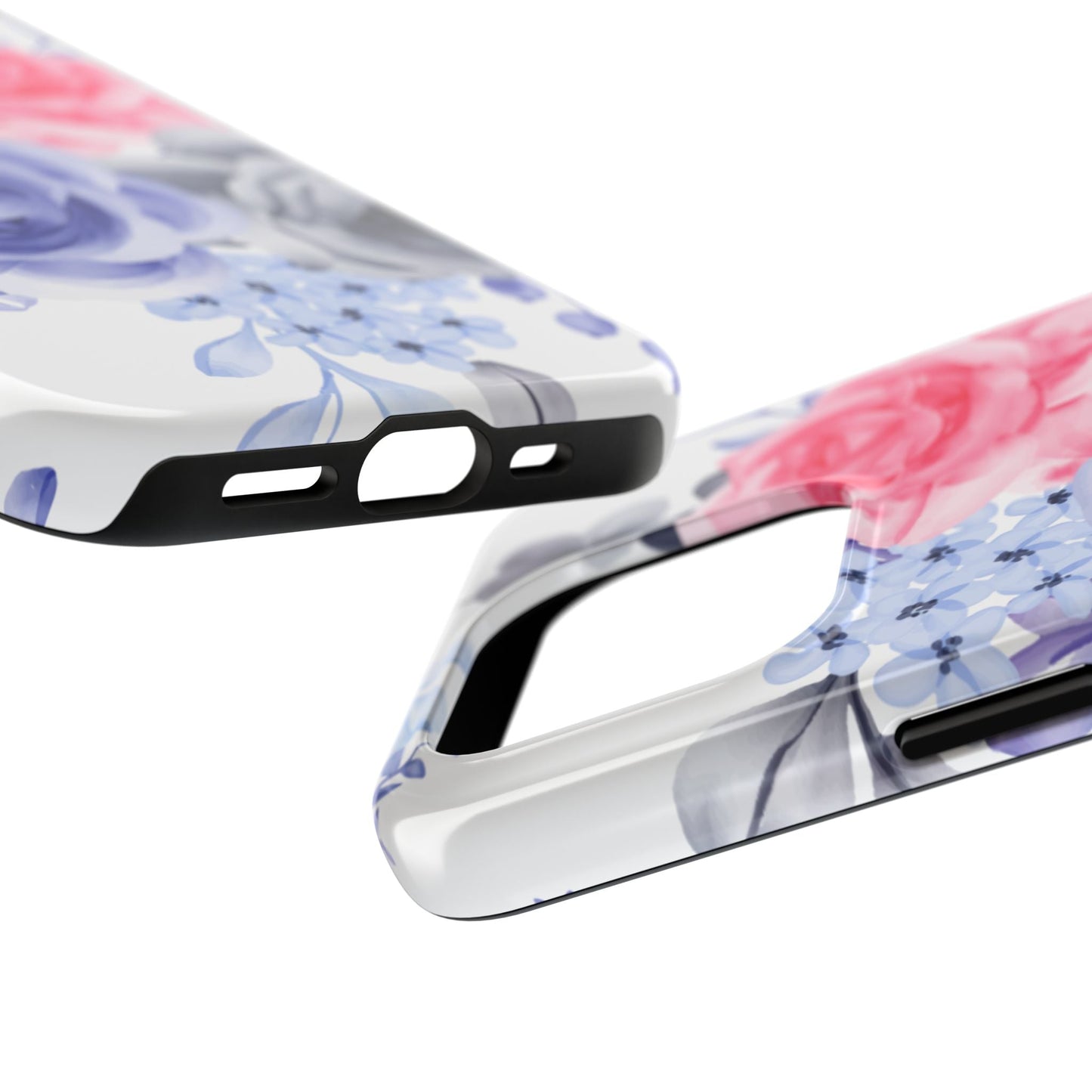 Romantic Watercolor Floral iPhone Case – Pink, Blue & Gray Roses - BOGO Cases