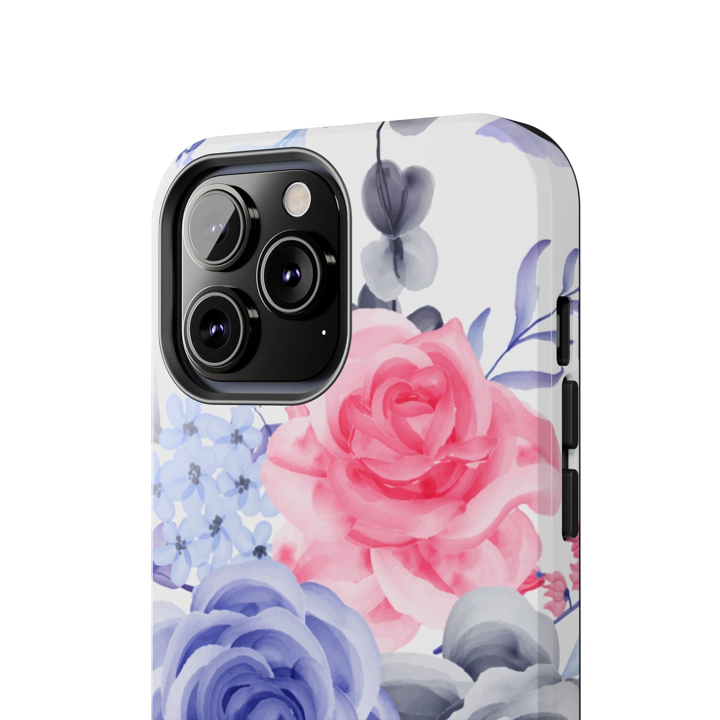 Romantic Watercolor Floral iPhone Case – Pink, Blue & Gray Roses - BOGO Cases