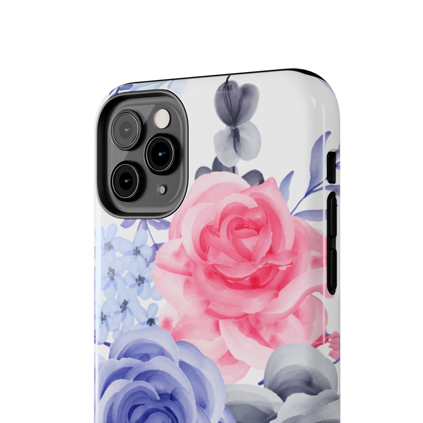 Romantic Watercolor Floral iPhone Case – Pink, Blue & Gray Roses - BOGO Cases