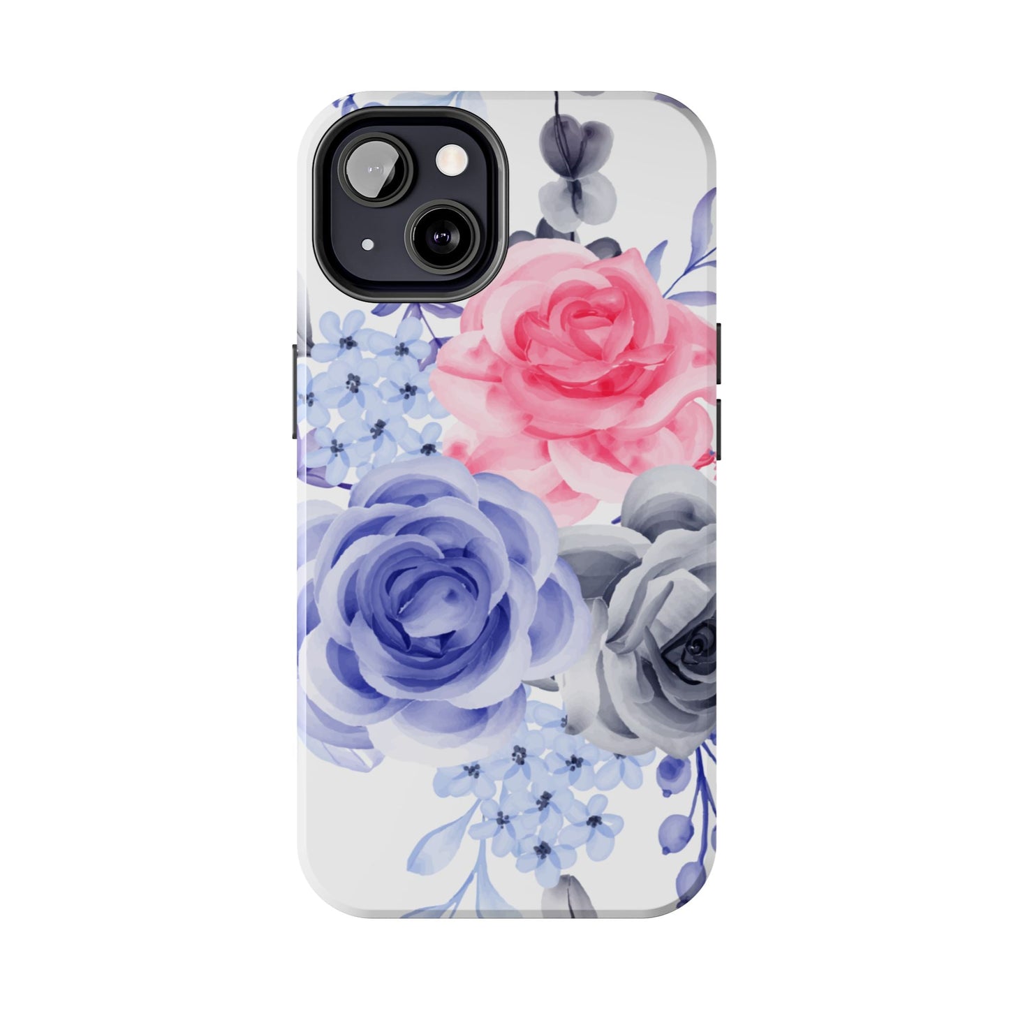Romantic Watercolor Floral iPhone Case – Pink, Blue & Gray Roses - BOGO Cases
