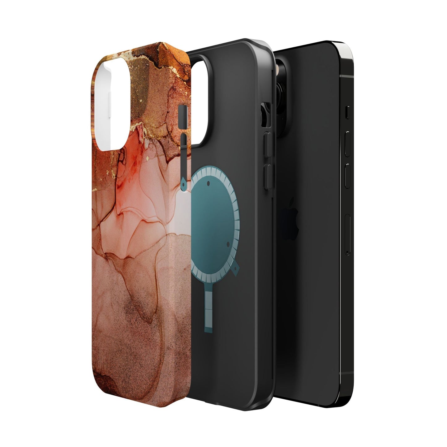 Ruby Red Marble MagSafe Case - Bold Red with Gold Veining for iPhone MagSafe Models - BOGO Cases