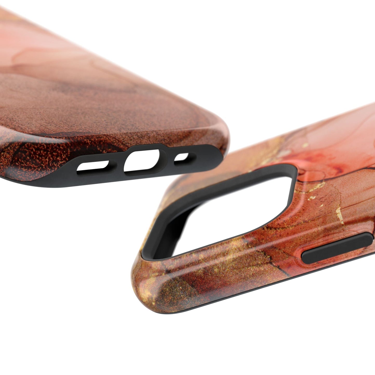 Ruby Red Marble MagSafe Case - Bold Red with Gold Veining for iPhone MagSafe Models - BOGO Cases