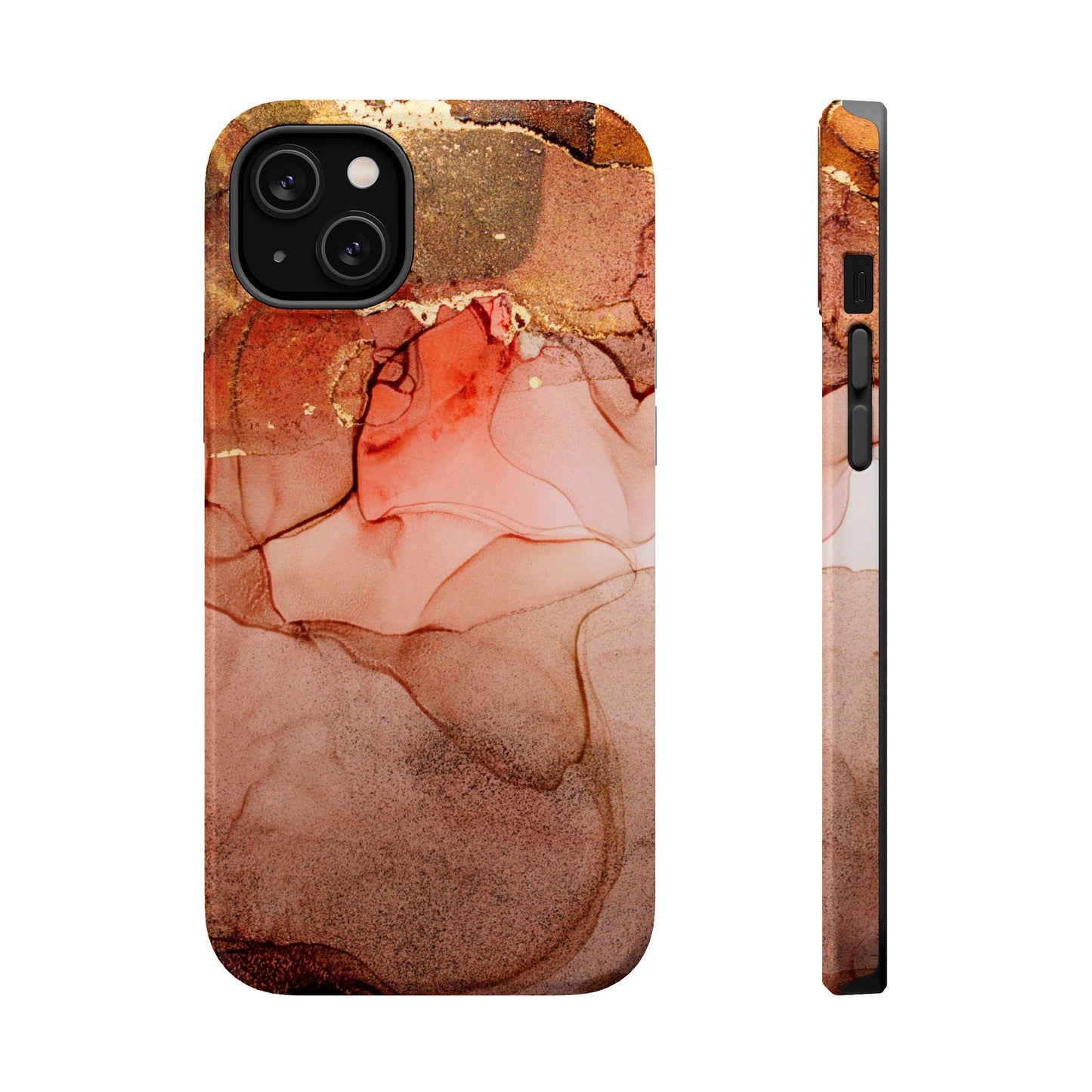 Ruby Red Marble MagSafe Case - Bold Red with Gold Veining for iPhone MagSafe Models - BOGO Cases