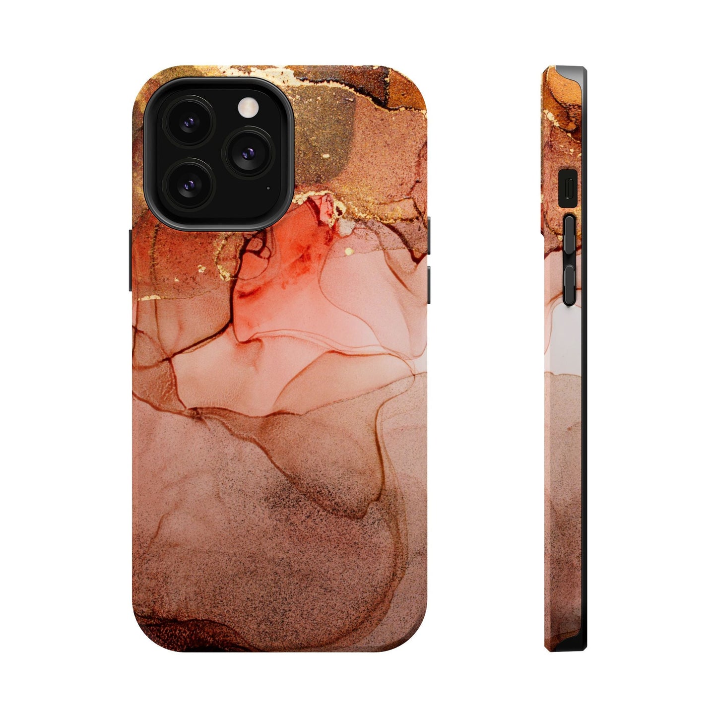 Ruby Red Marble MagSafe Case - Bold Red with Gold Veining for iPhone MagSafe Models - BOGO Cases