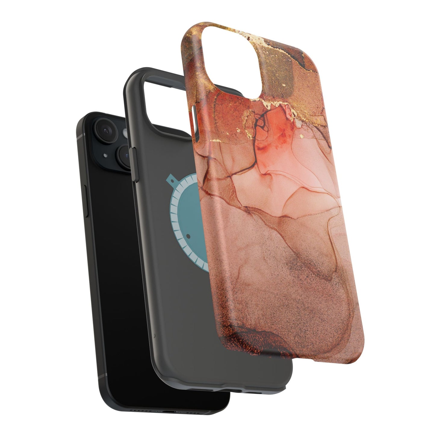 Ruby Red Marble MagSafe Case - Bold Red with Gold Veining for iPhone MagSafe Models - BOGO Cases
