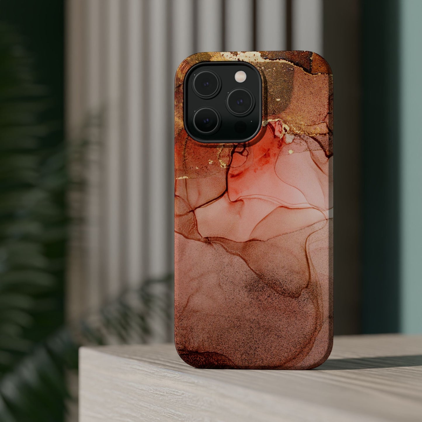 Ruby Red Marble MagSafe Case - Bold Red with Gold Veining for iPhone MagSafe Models - BOGO Cases