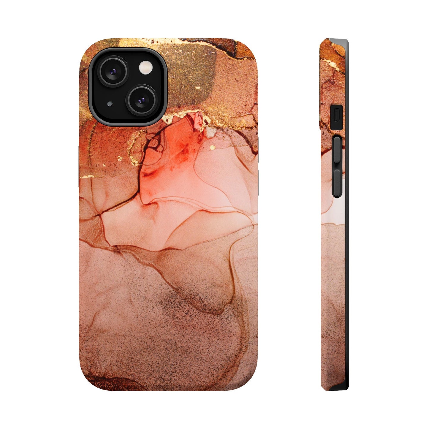 Ruby Red Marble MagSafe Case - Bold Red with Gold Veining for iPhone MagSafe Models - BOGO Cases