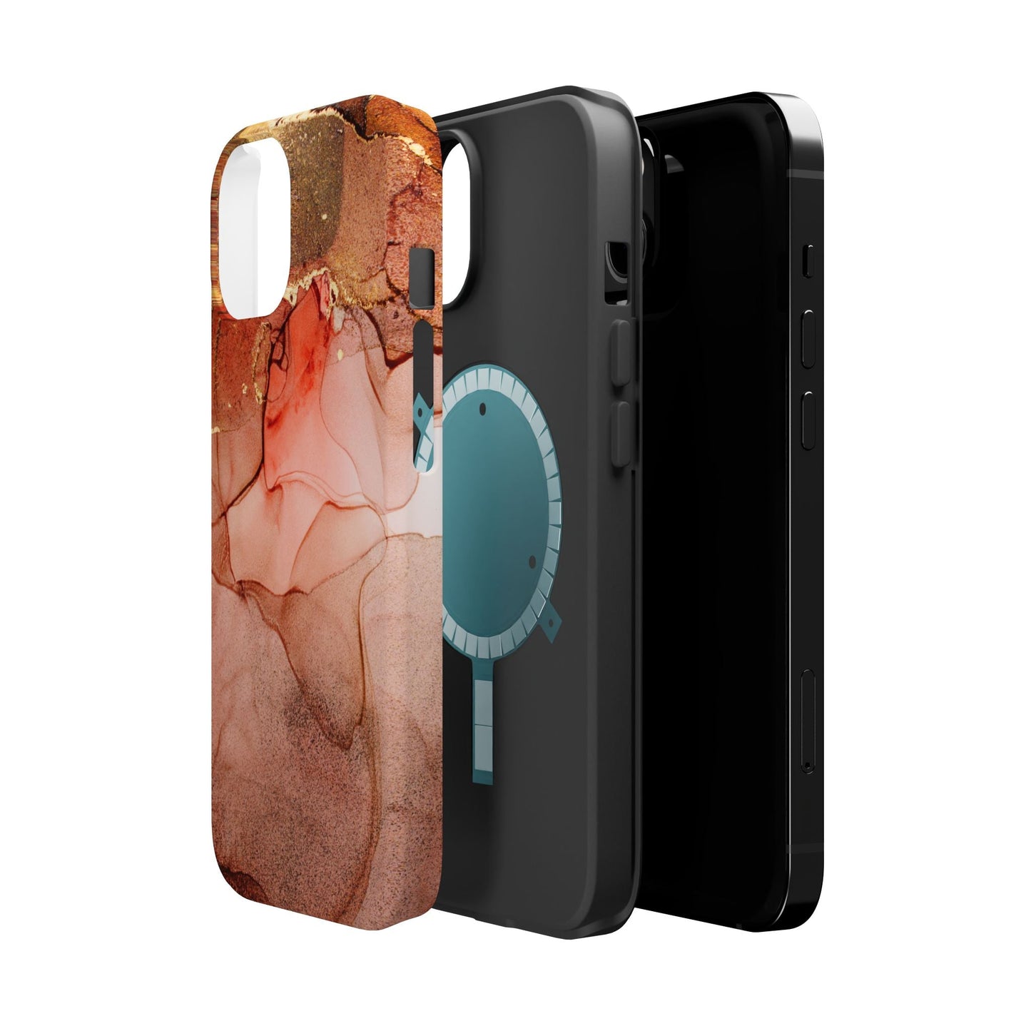 Ruby Red Marble MagSafe Case - Bold Red with Gold Veining for iPhone MagSafe Models - BOGO Cases