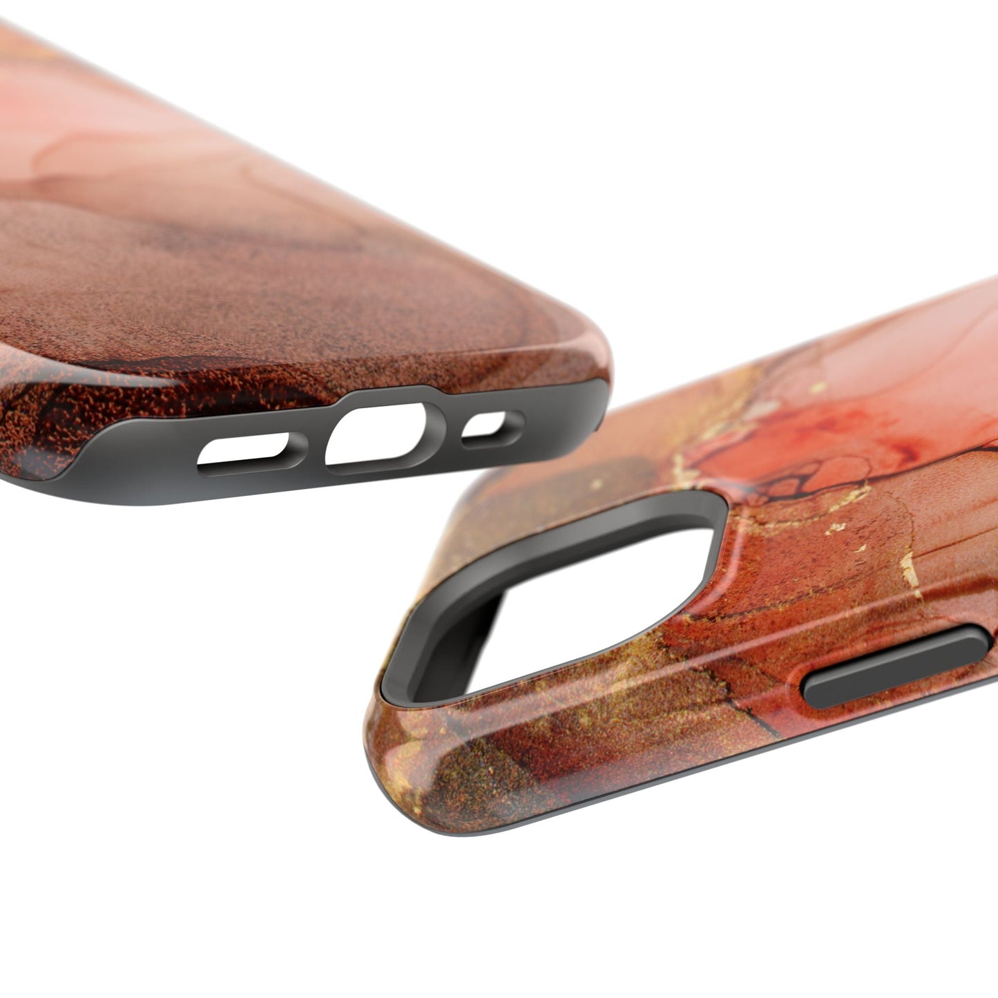 Ruby Red Marble MagSafe Case - Bold Red with Gold Veining for iPhone MagSafe Models - BOGO Cases