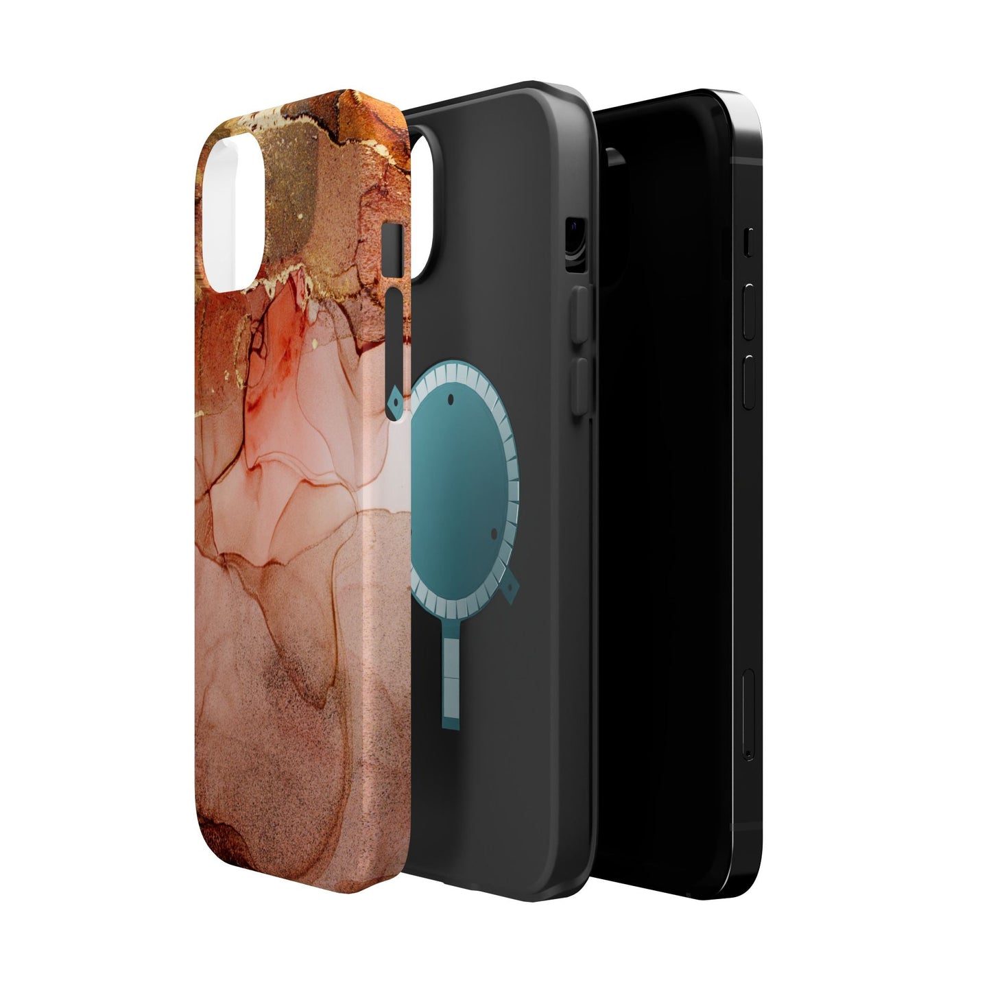 Ruby Red Marble MagSafe Case - Bold Red with Gold Veining for iPhone MagSafe Models - BOGO Cases