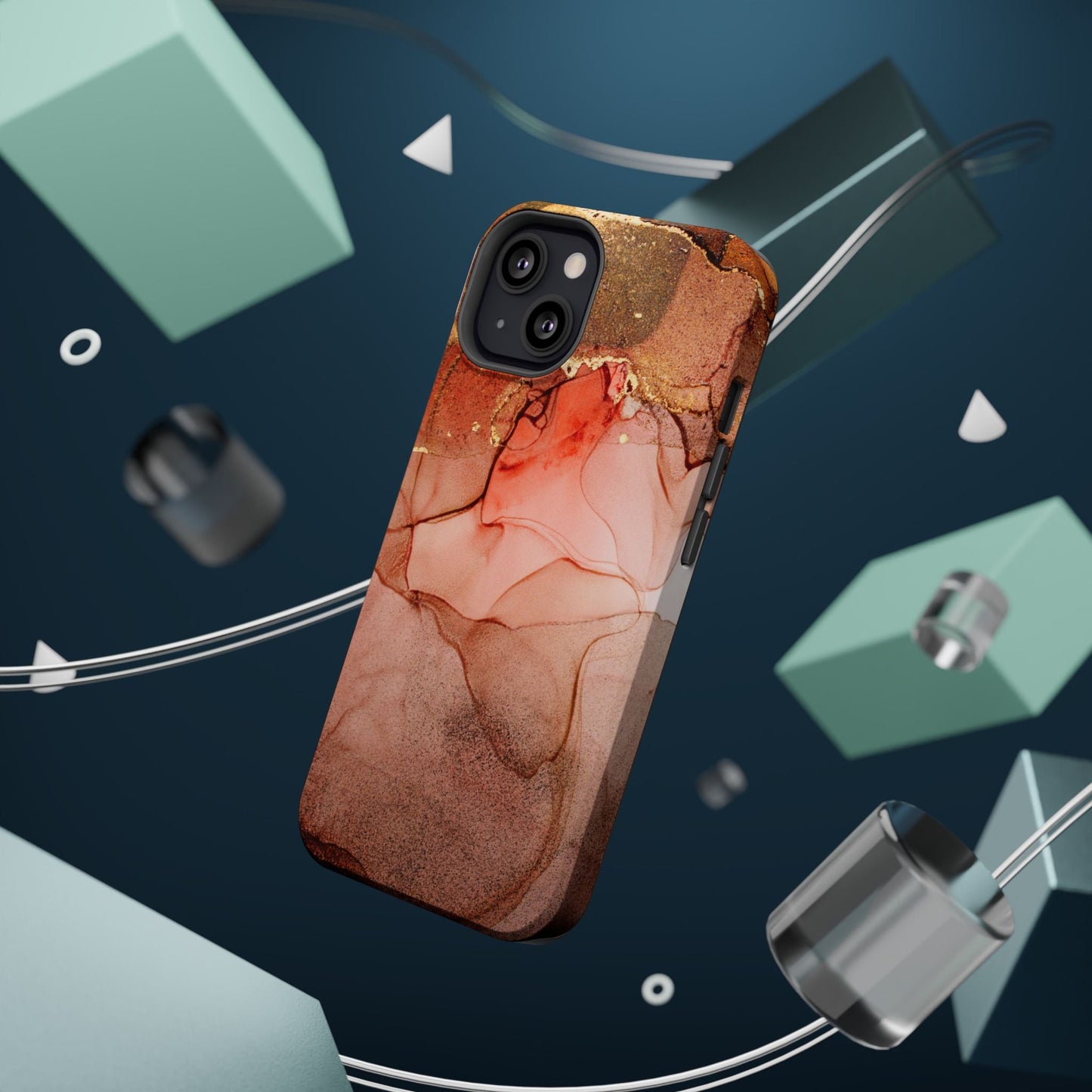 Ruby Red Marble MagSafe Case - Bold Red with Gold Veining for iPhone MagSafe Models - BOGO Cases