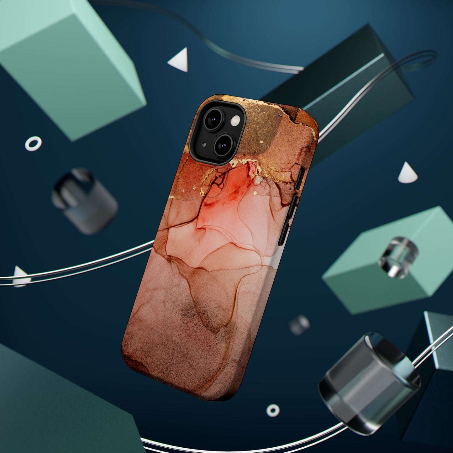 Ruby Red Marble MagSafe Case - Bold Red with Gold Veining for iPhone MagSafe Models - BOGO Cases