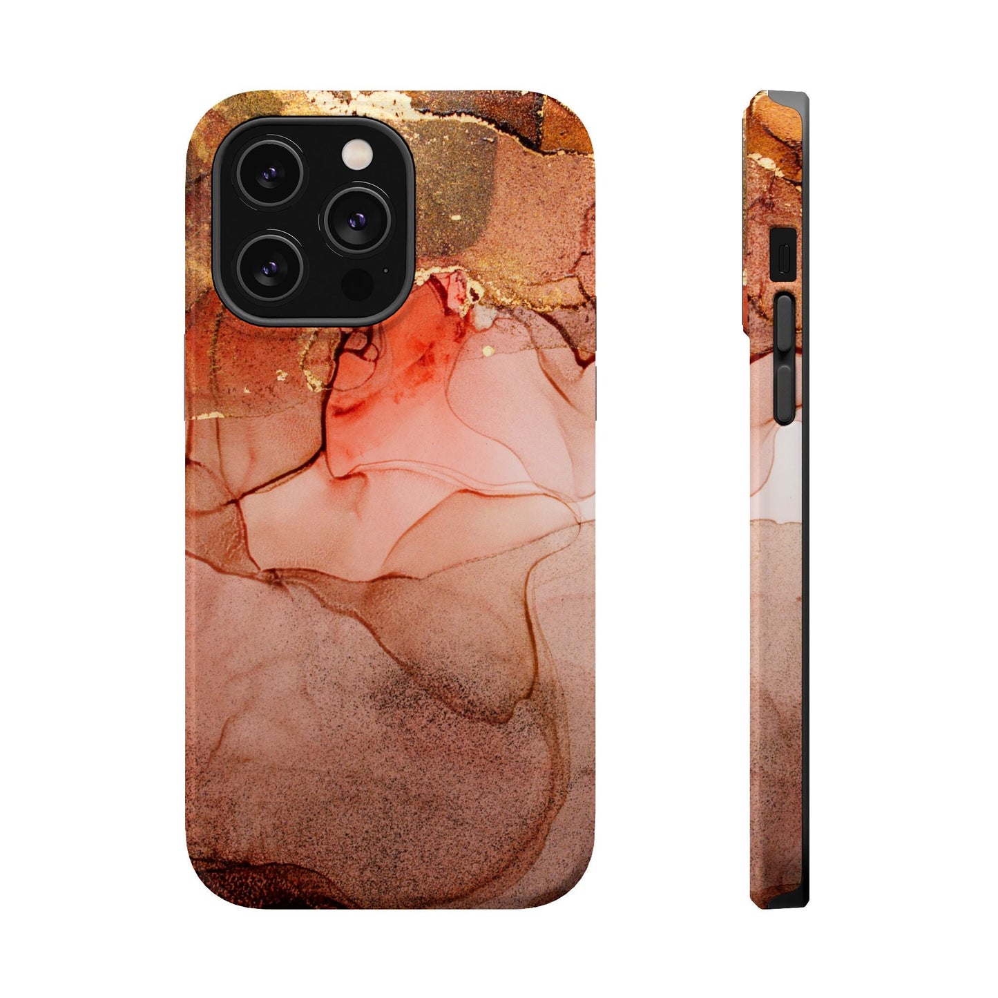 Ruby Red Marble MagSafe Case - Bold Red with Gold Veining for iPhone MagSafe Models - BOGO Cases