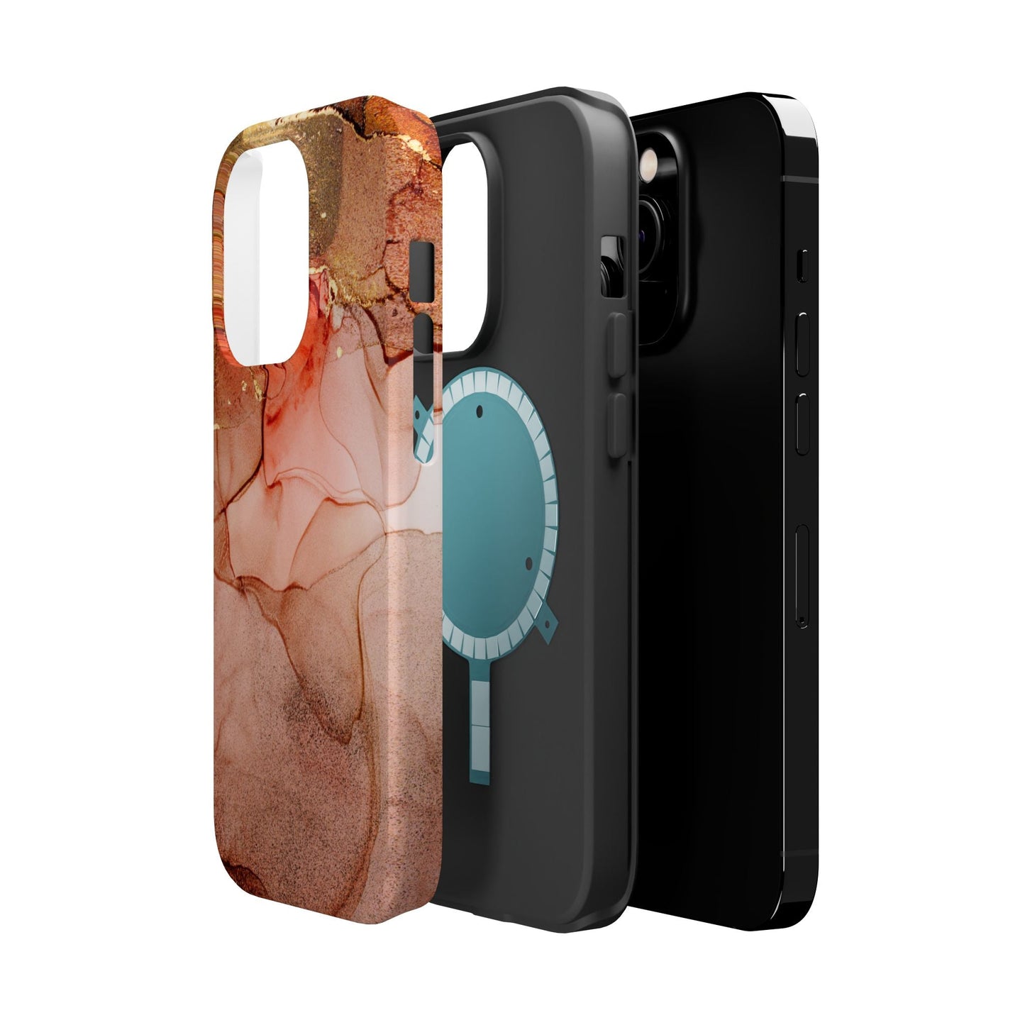Ruby Red Marble MagSafe Case - Bold Red with Gold Veining for iPhone MagSafe Models - BOGO Cases